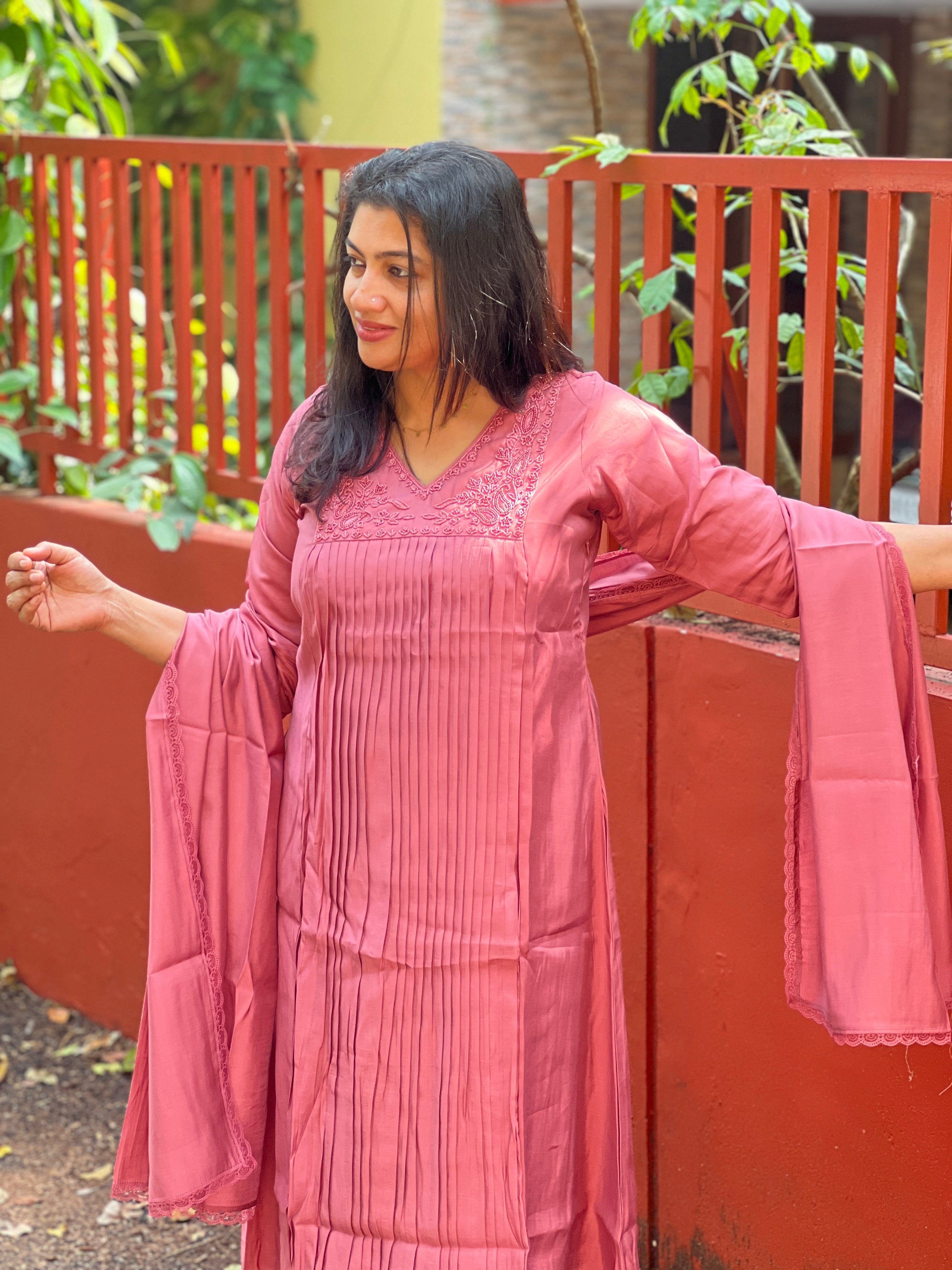 Sugar Beads & Thread Embroidered Semi Tussar Kurta Set | SLM133