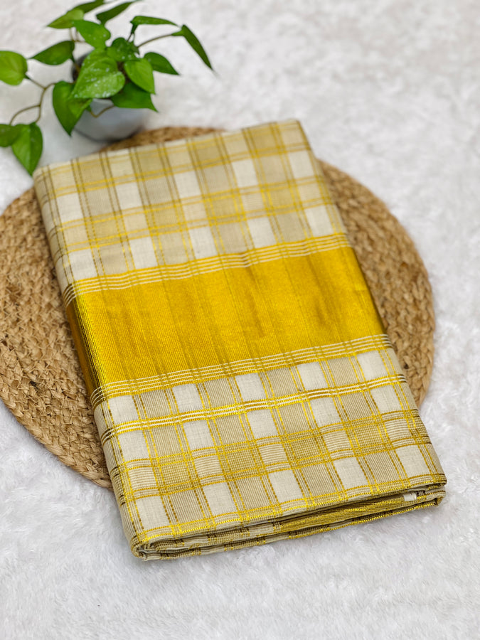 Check Weaving Patterned Tissue Saree | GAT318