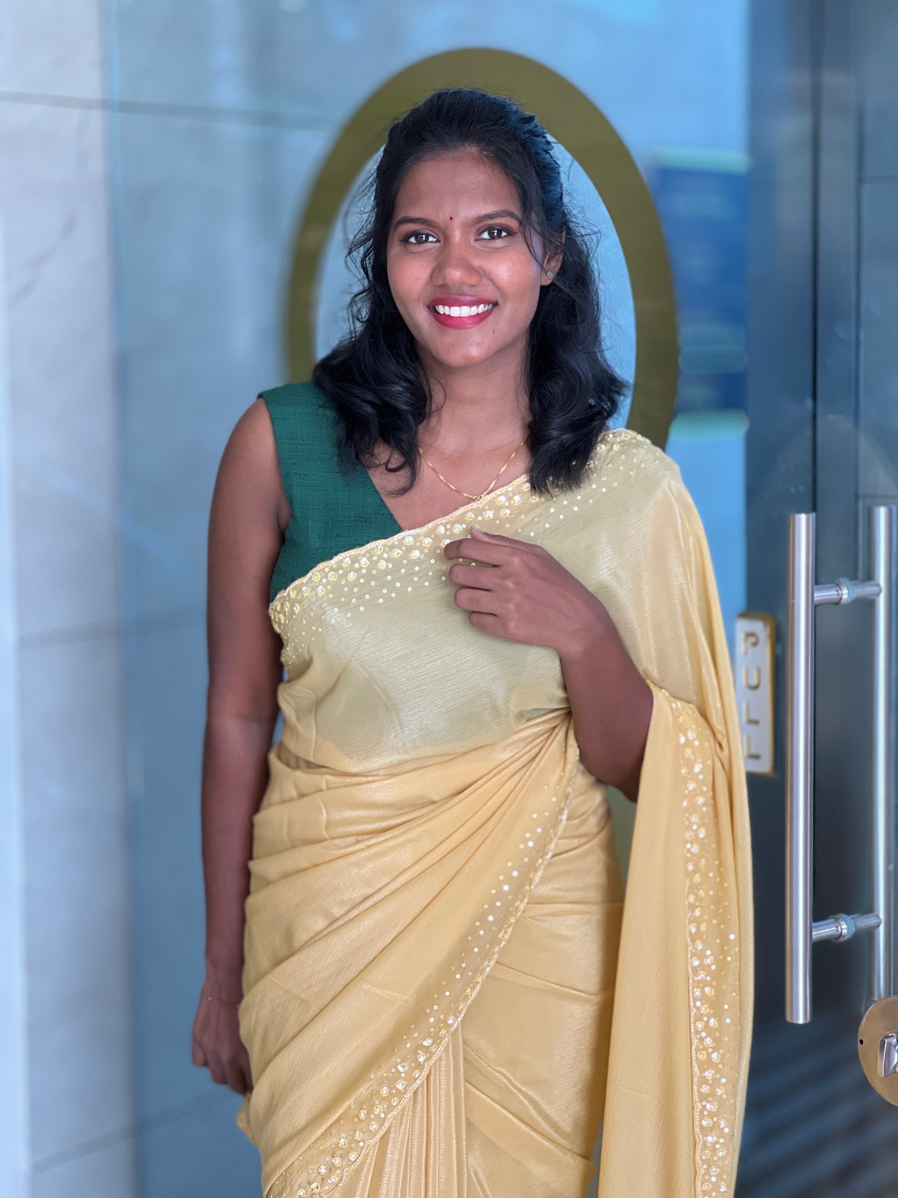 Hand Work Shimmer Chinon Saree | SBP824