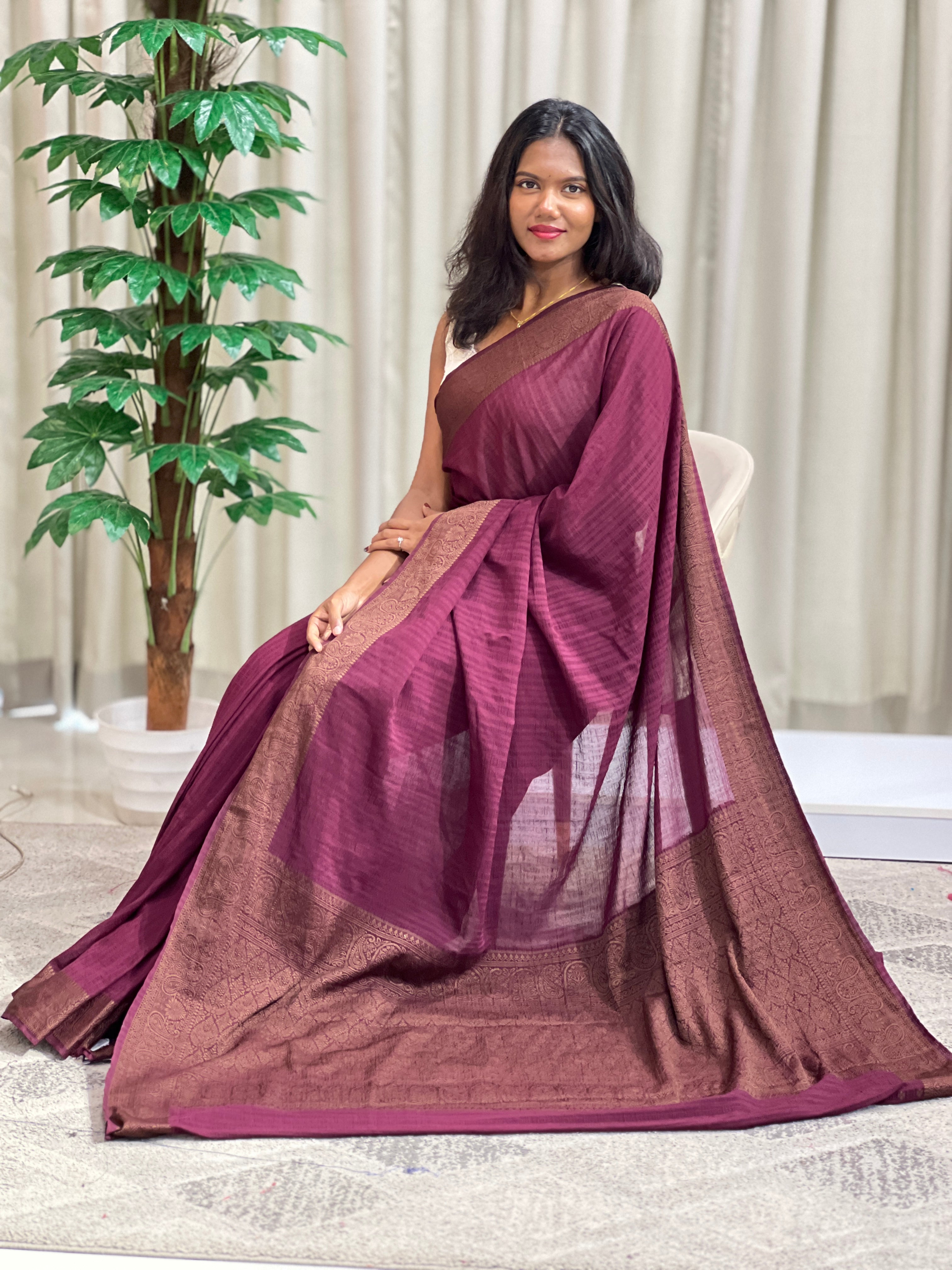 Antique Color Thread Woven Tussar Georgette Banarasi Saree | YNG1269