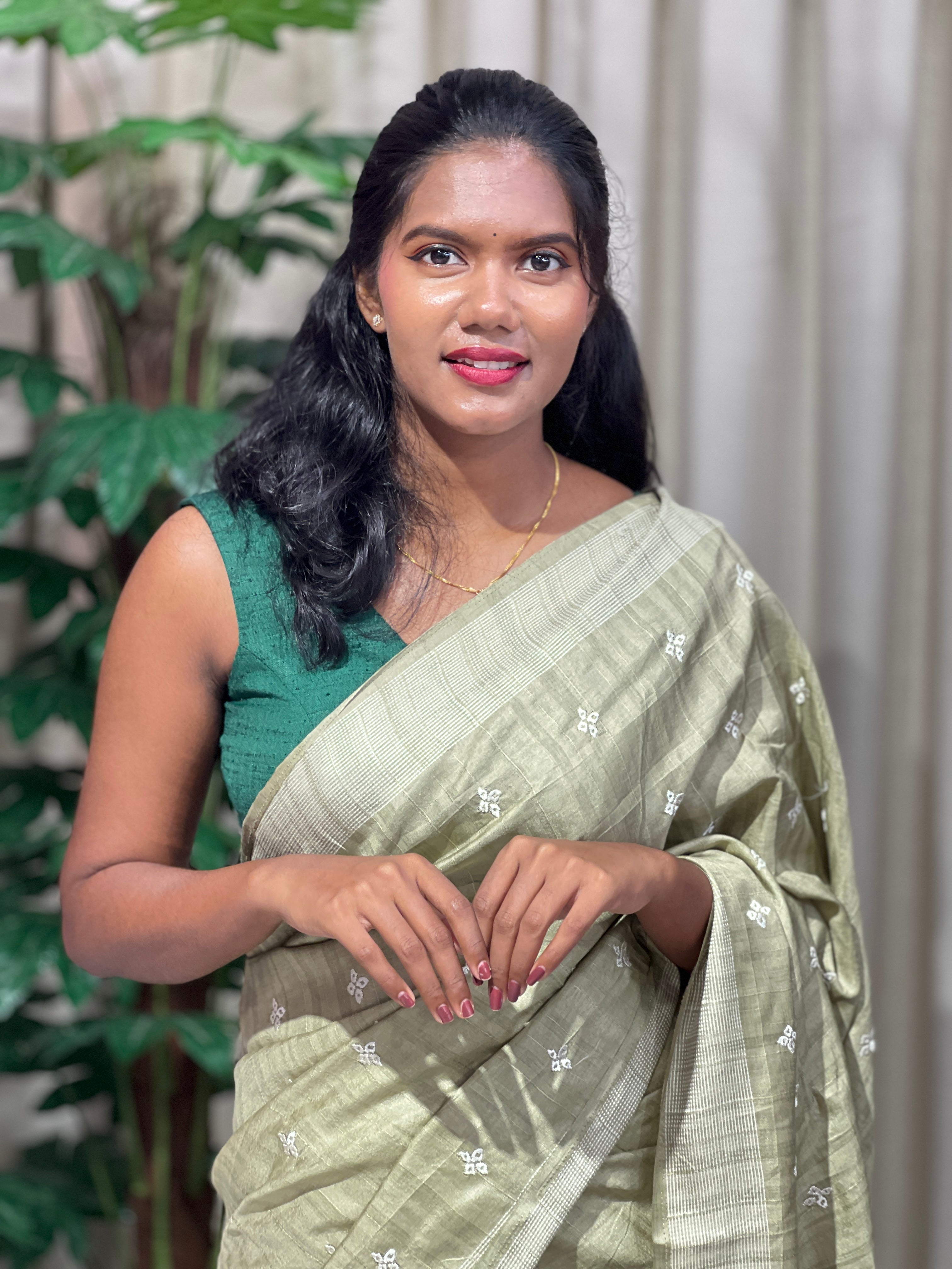 Floral Embroidery Detailed Semi Tussar Saree | SUN738