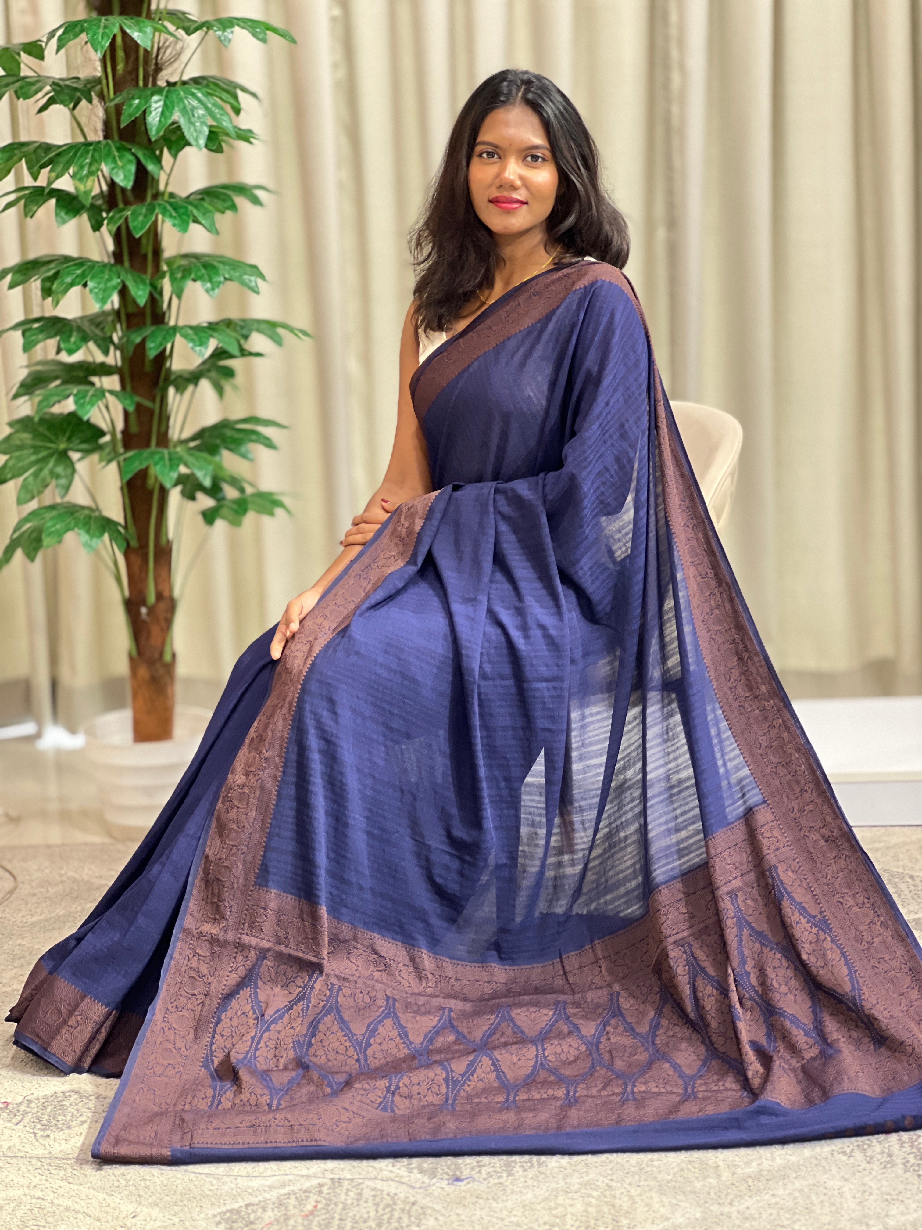 Antique Color Thread Woven Tussar Georgette Banarasi Saree | YNG1261