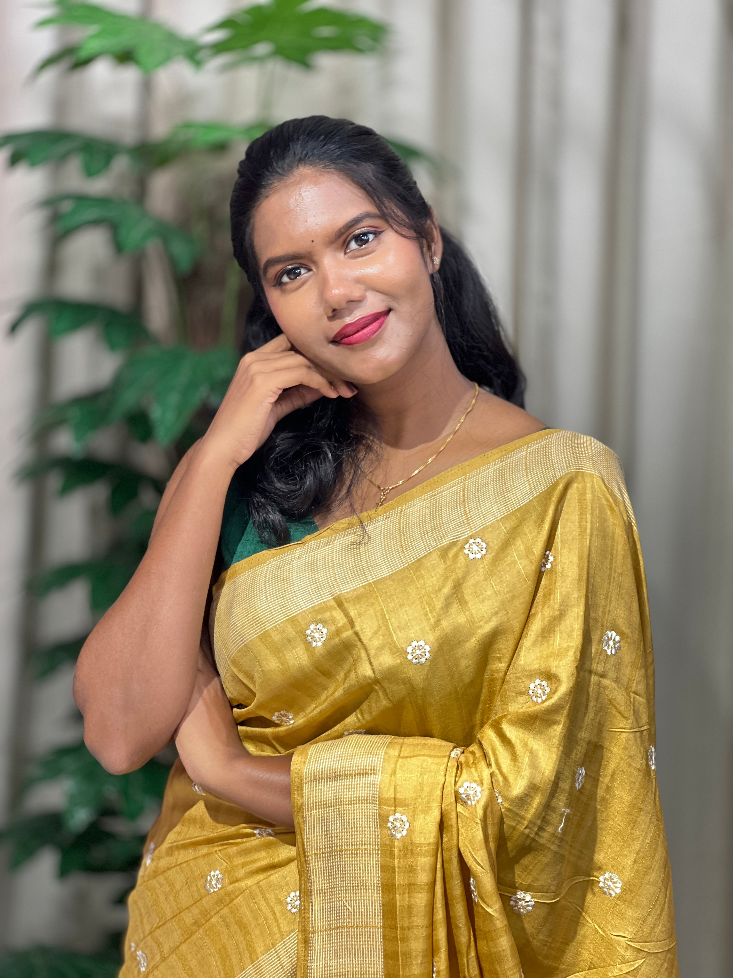 Floral Embroidery Detailed Semi Tussar Saree | SUN710