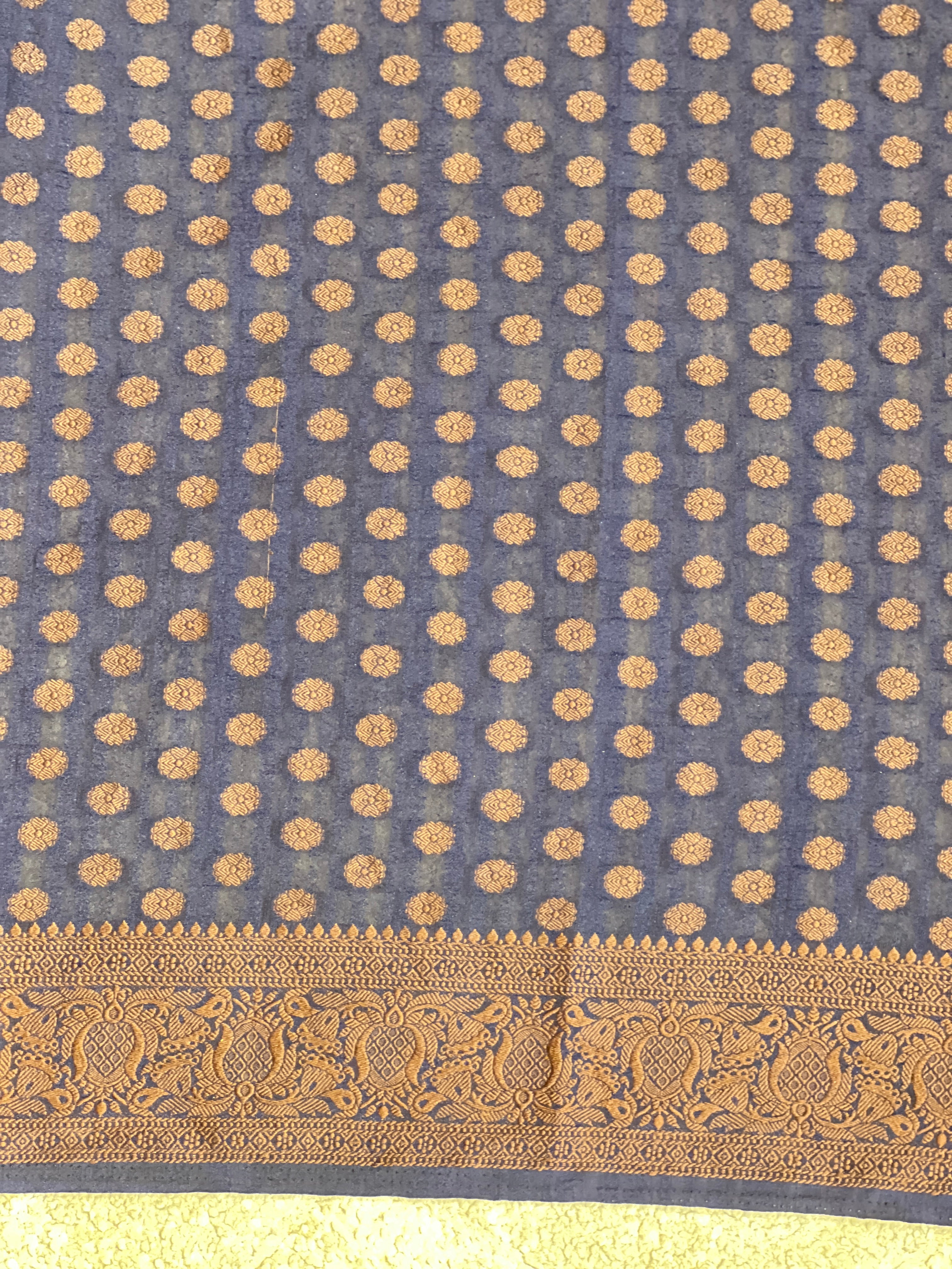 Antique Color Thread Woven Tussar Georgette Banarasi Saree | YNG1261