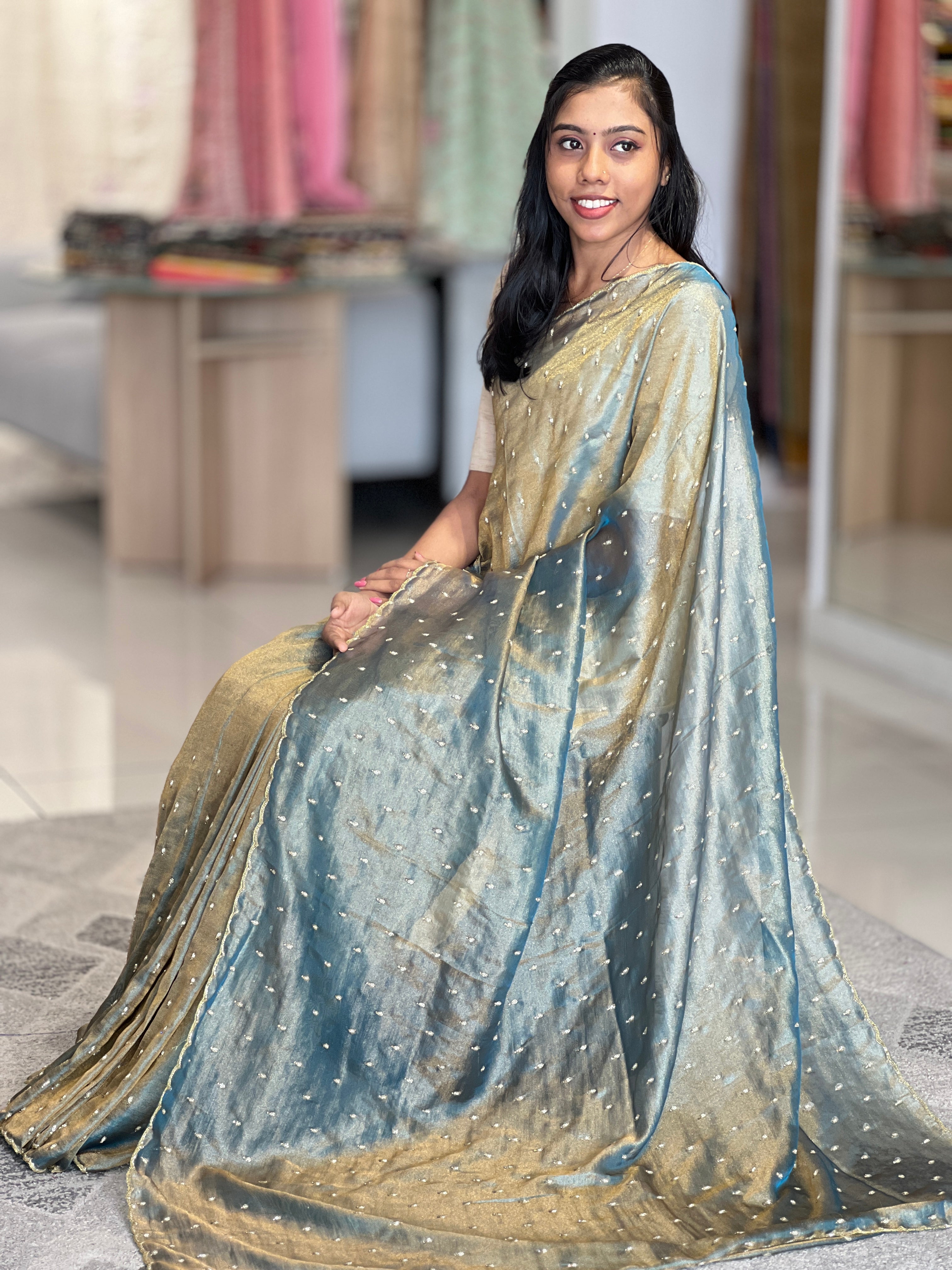 Hand Work Shimmer Georgette Saree  | SBP832
