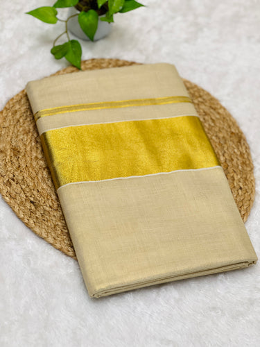 Golden Kasavu Border Detailed Tissue Saree | GAT324