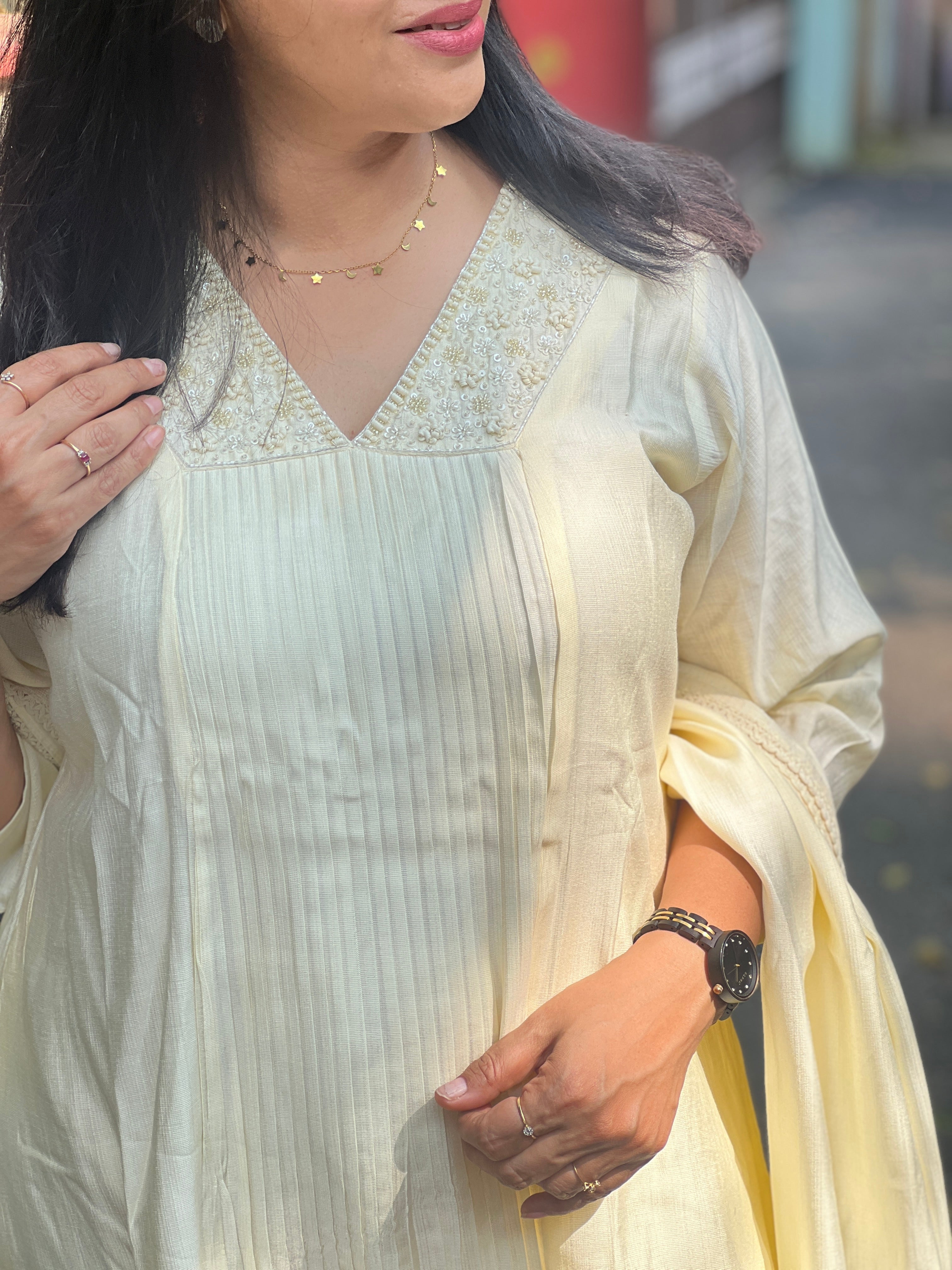 Sequins With Sugar Beads Embroidered Semi Tussar Kurta Set | SLM131