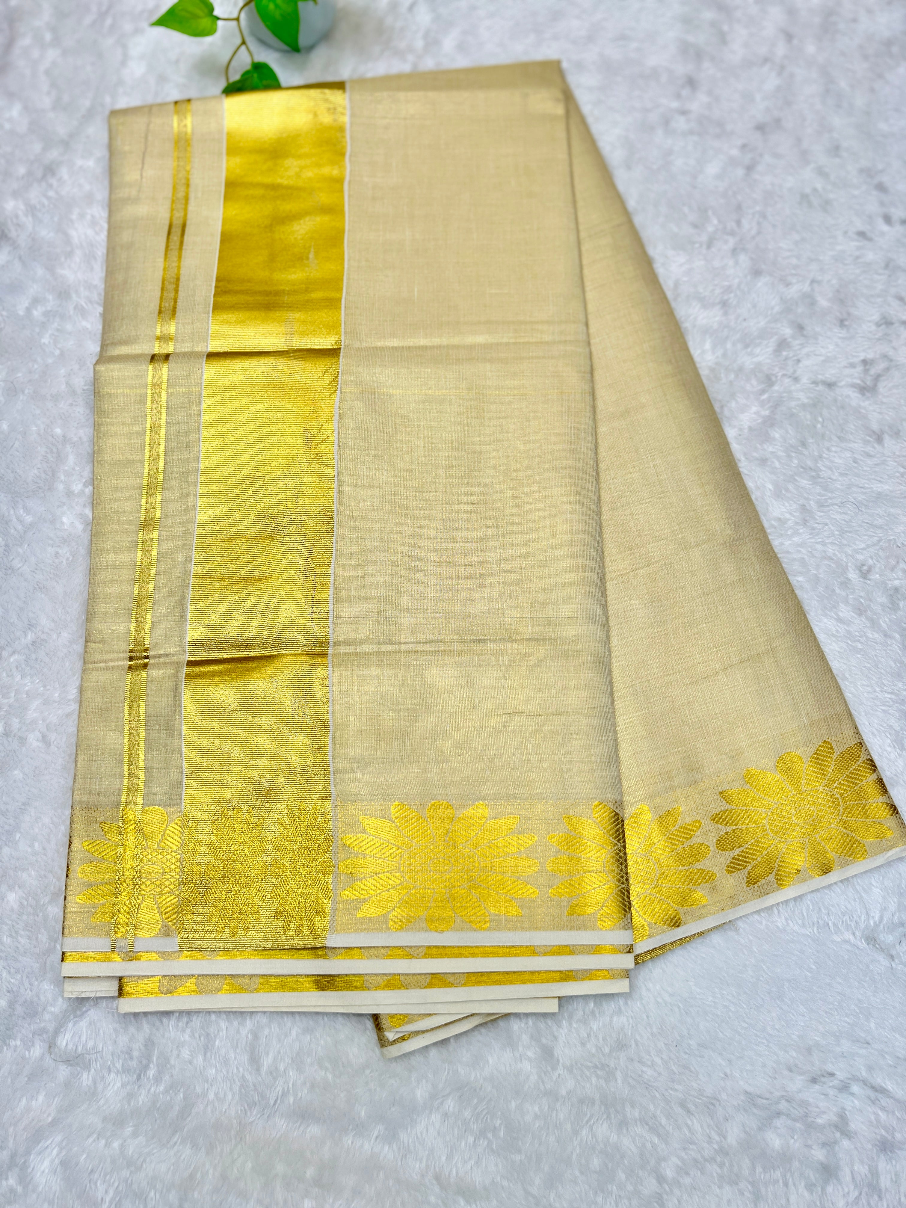 Golden Kasavu Border Detailed Tissue Saree | GAT324