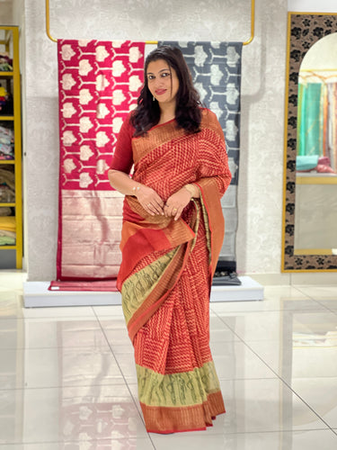 Block Printed Chanderi Saree | RGD197