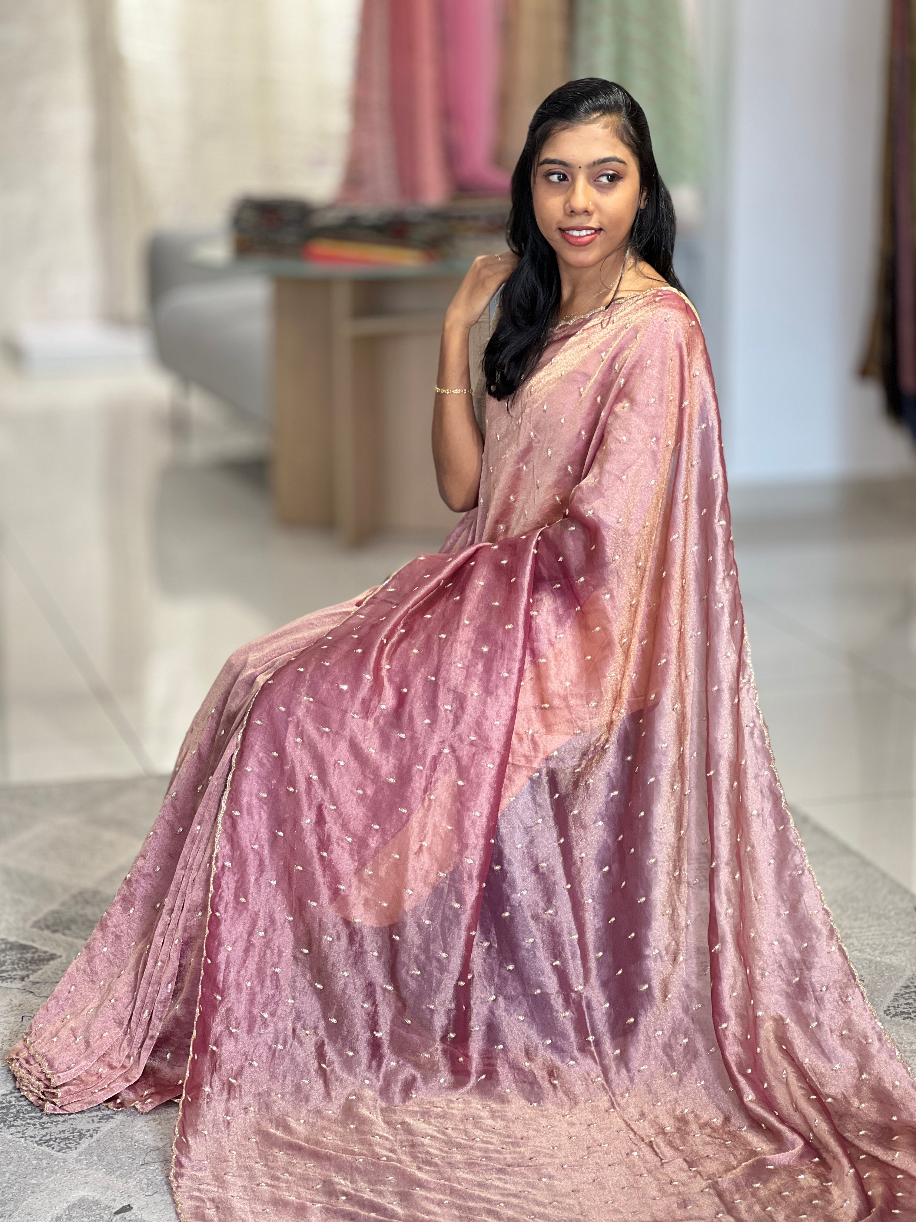 Hand Work Shimmer Georgette Saree | SBP833