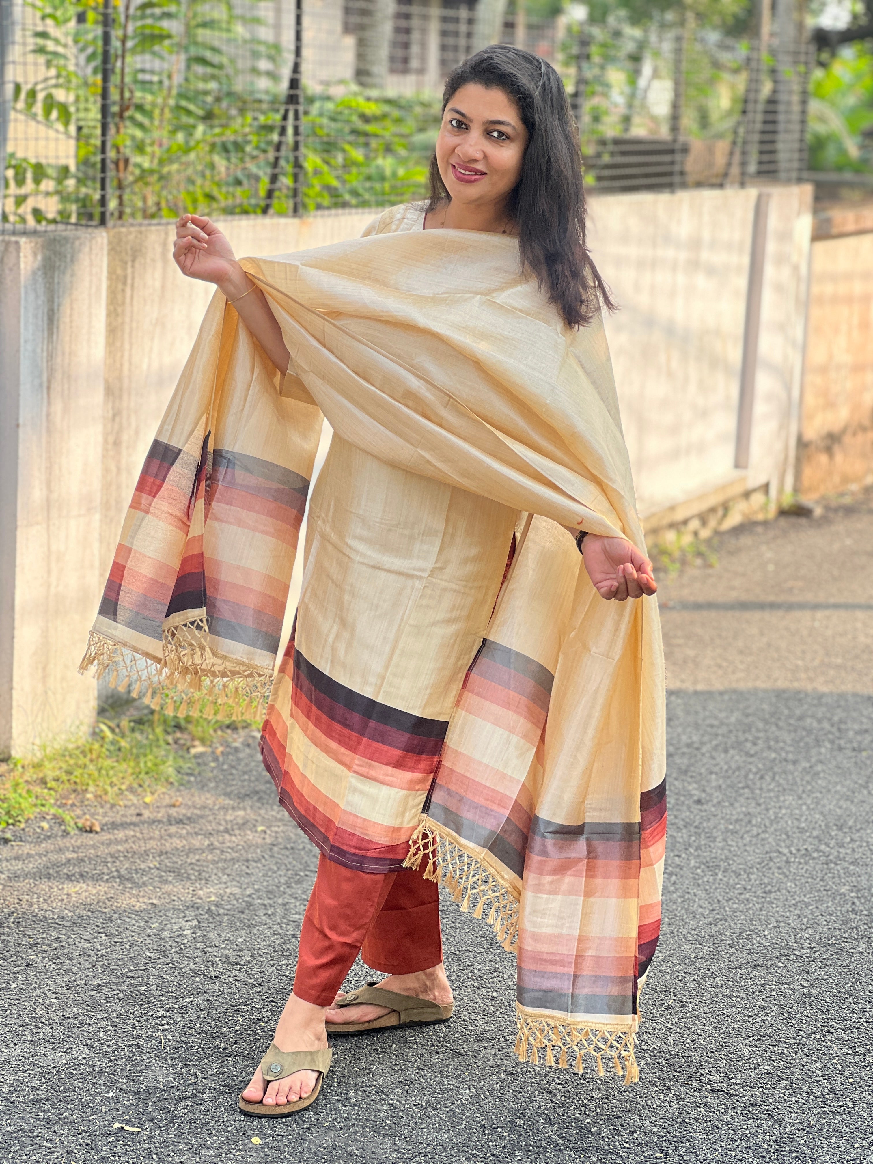 Shaded Print Detailed Semi Tussar Kurta Set | SLM141