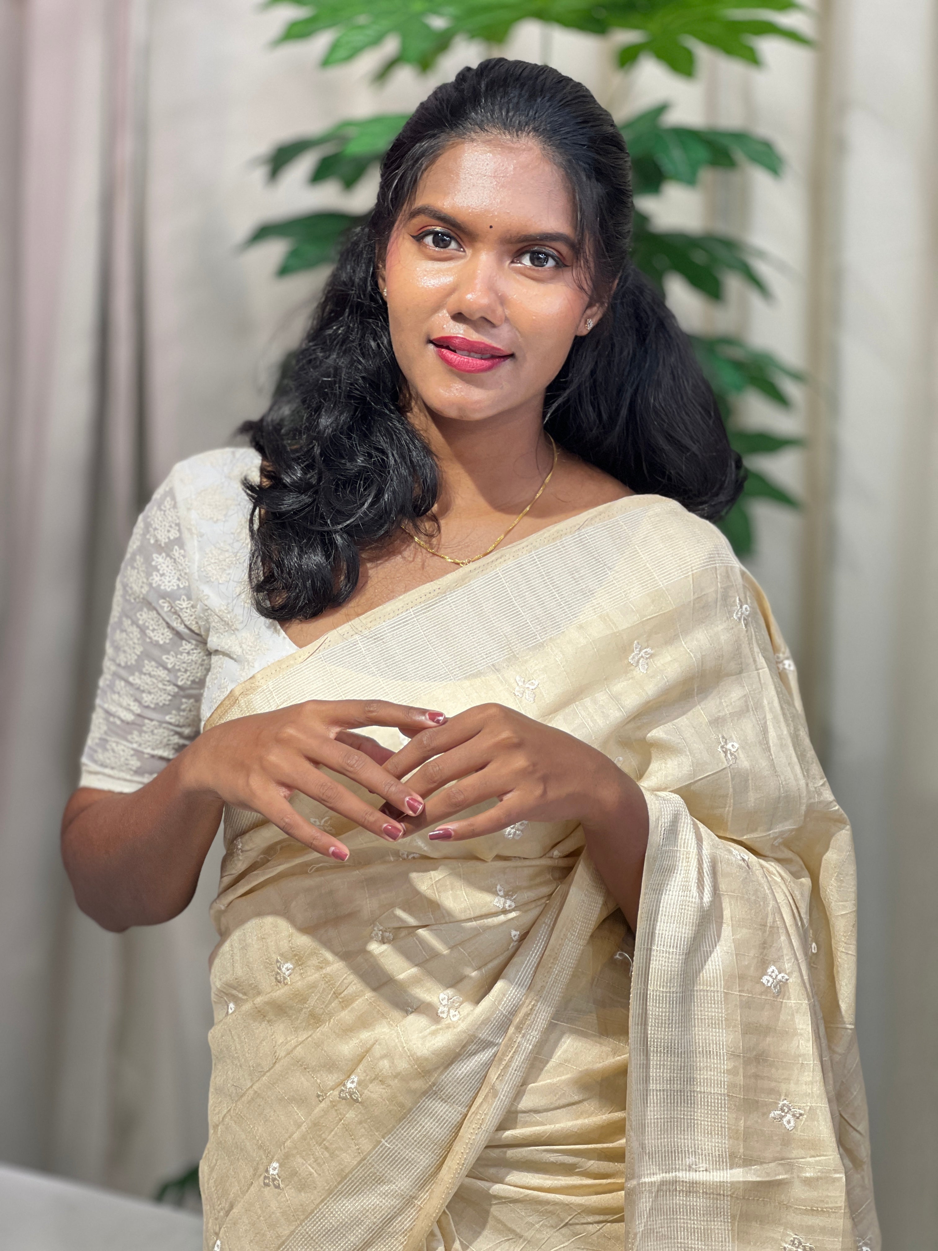 Floral Embroidery Detailed Semi Tussar Saree | SUN733