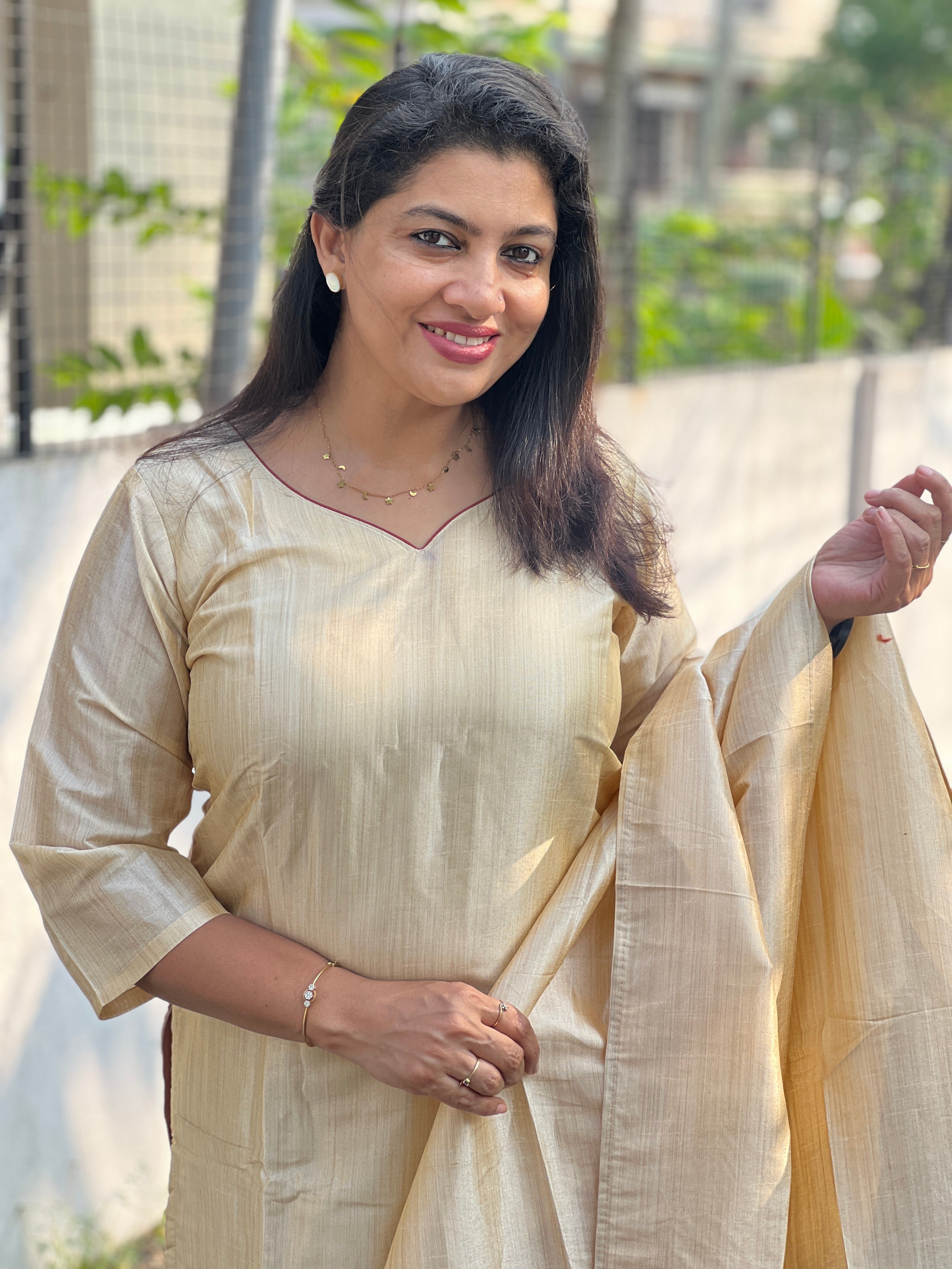 Shaded Print Detailed Semi Tussar Kurta Set | SLM141