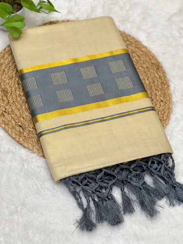 Kasavu With Kara Weaving Patterned Tissue Saree | GAT341