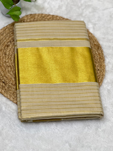 Golden Zari Stripe Weaving Patterned Tissue Saree | GAT319