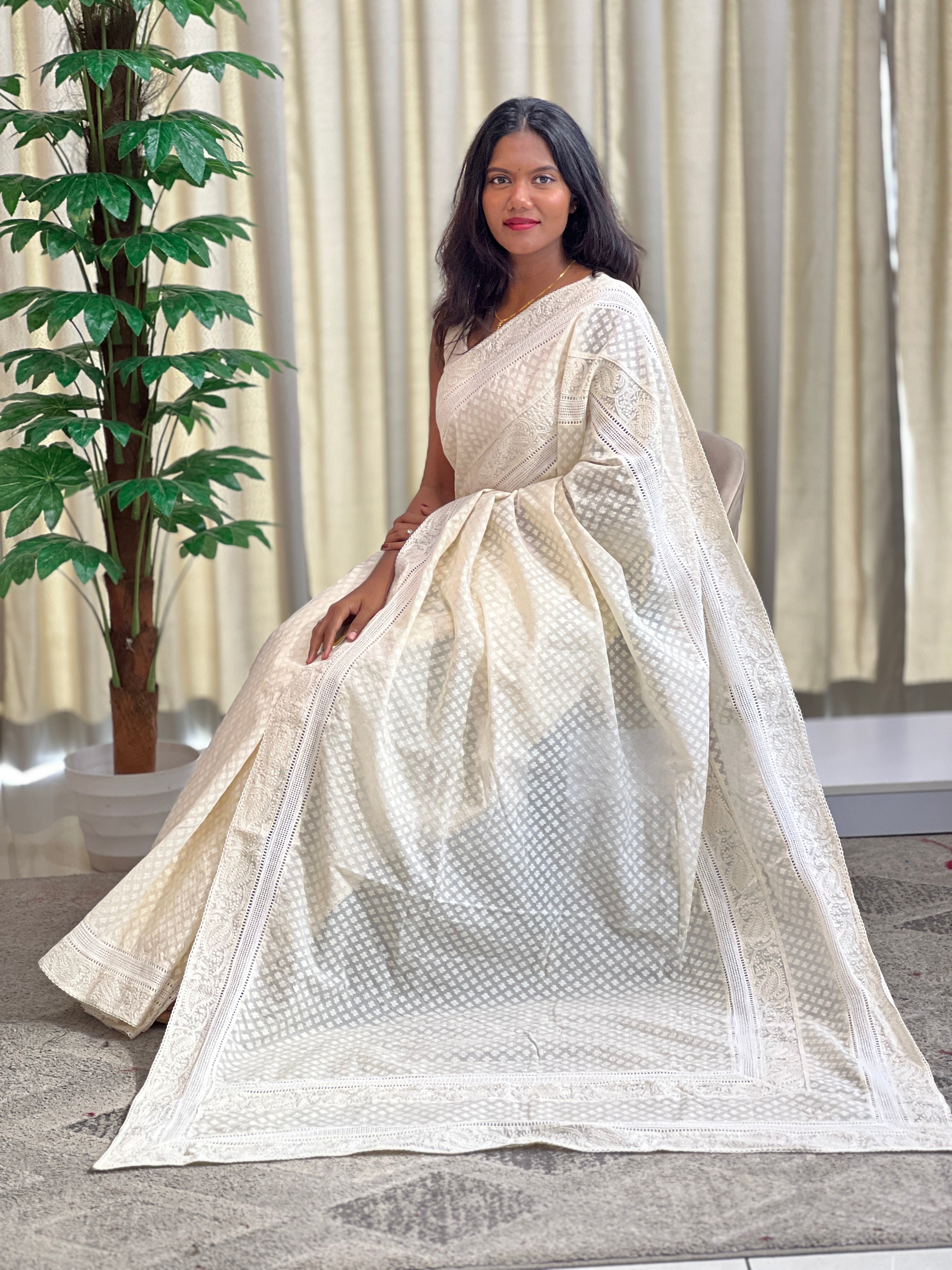 Double Bordered Kora Cotton Saree | MM578