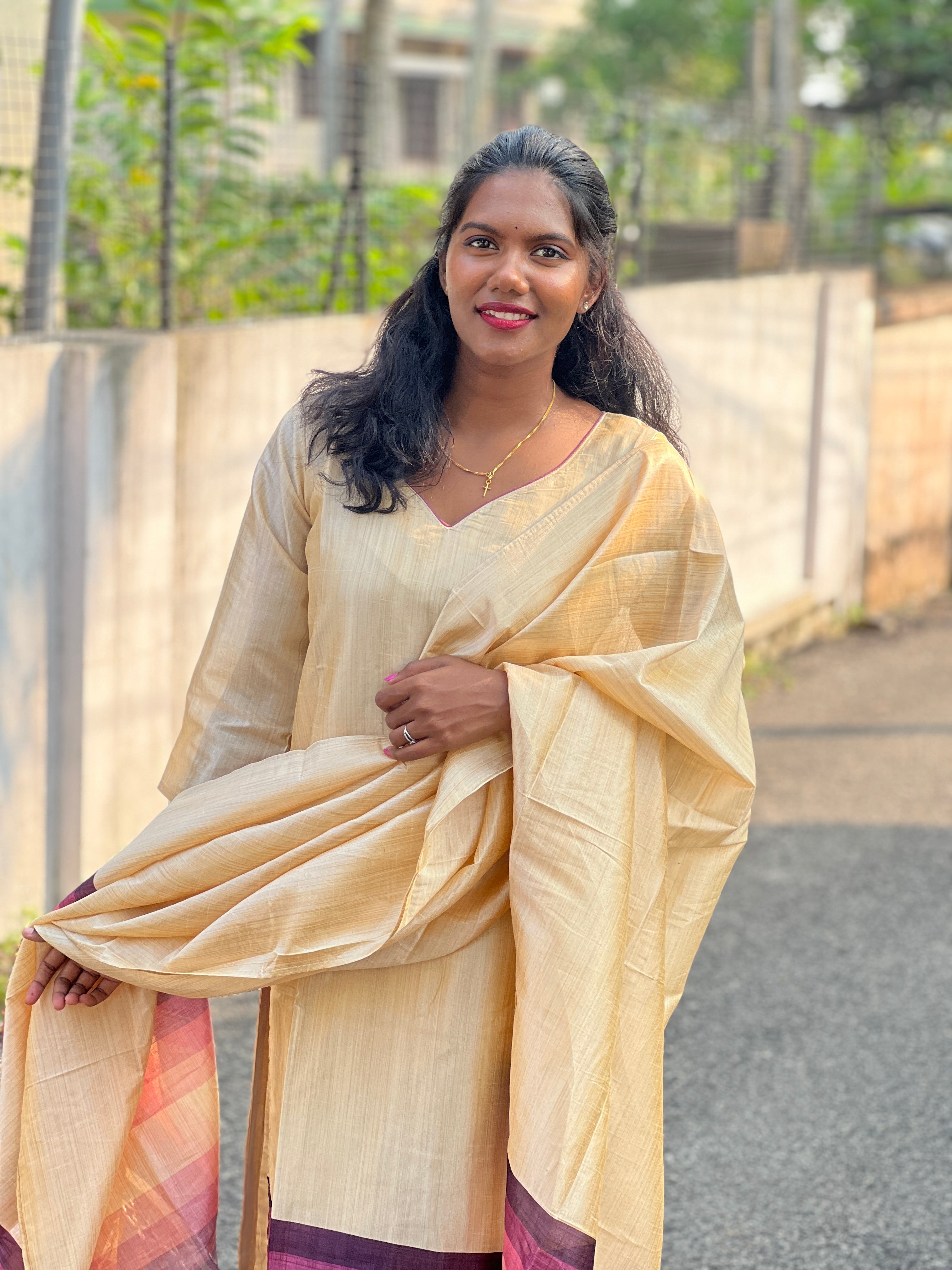 Shaded Print Detailed Semi Tussar Kurta Set | SLM138