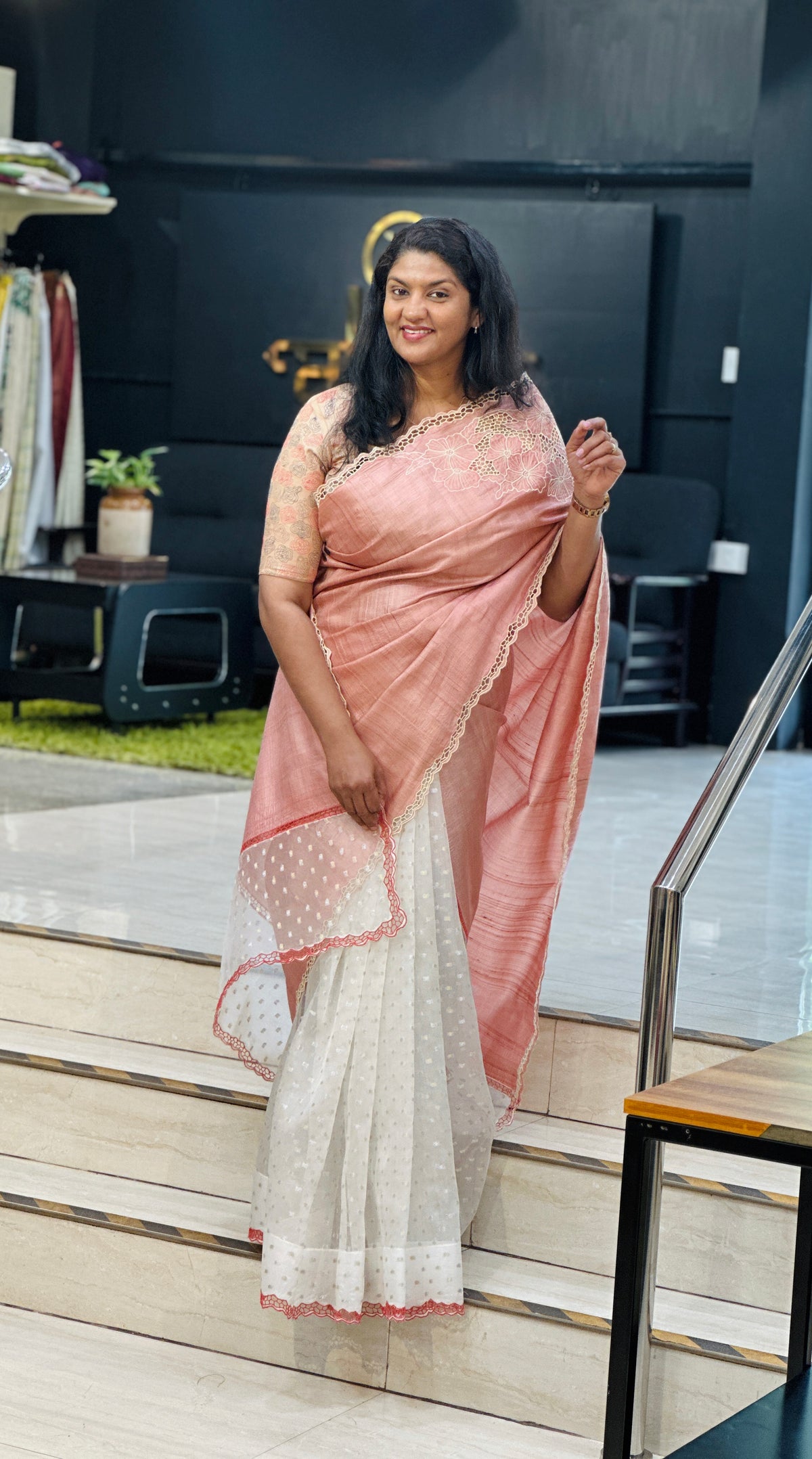 Desi Tussar Silk Organza Twine Cut Work Saree | TC526