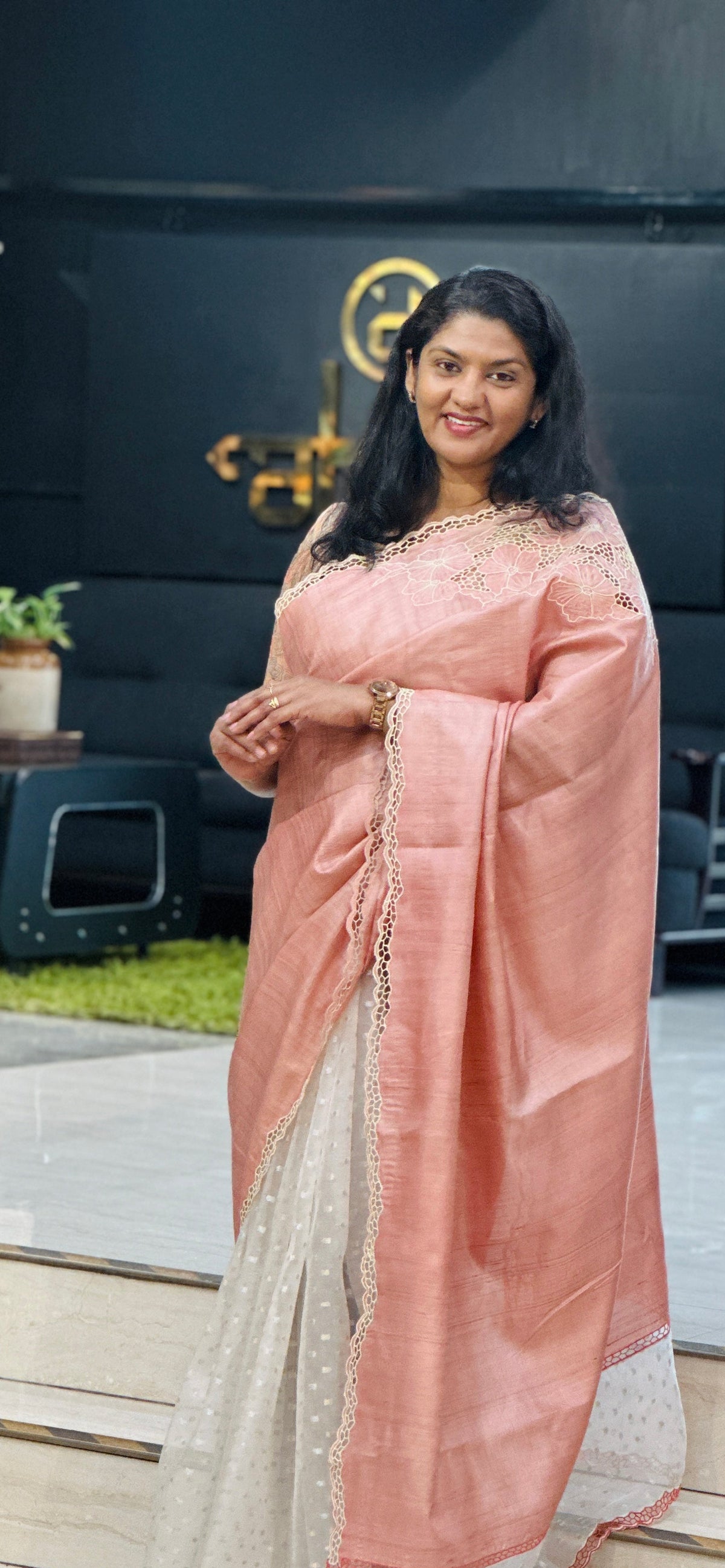 Desi Tussar Silk Organza Twine Cut Work Saree | TC526