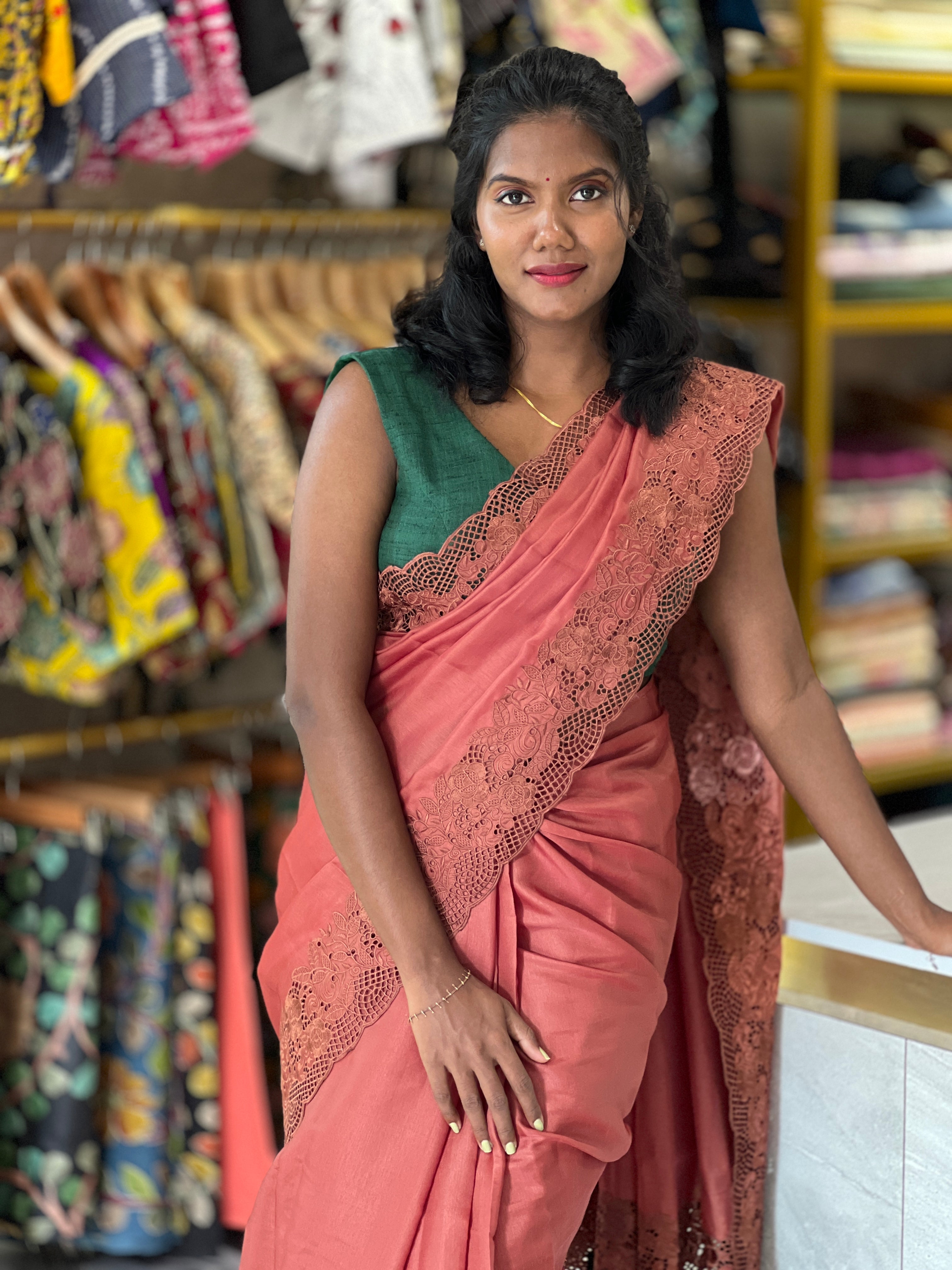 Cut-Work Embroidery Semi Tussar Saree | SBP819