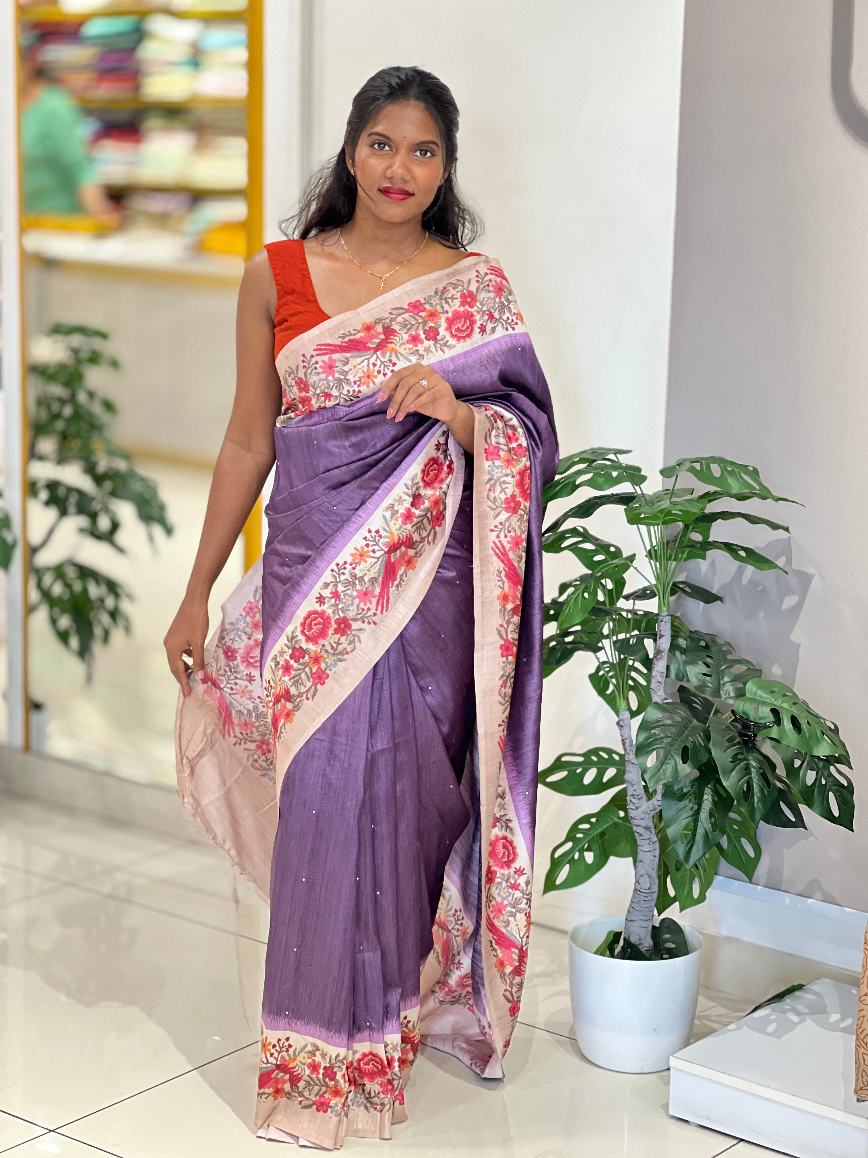 Digital Printed Tussar Finish Saree | SSN376