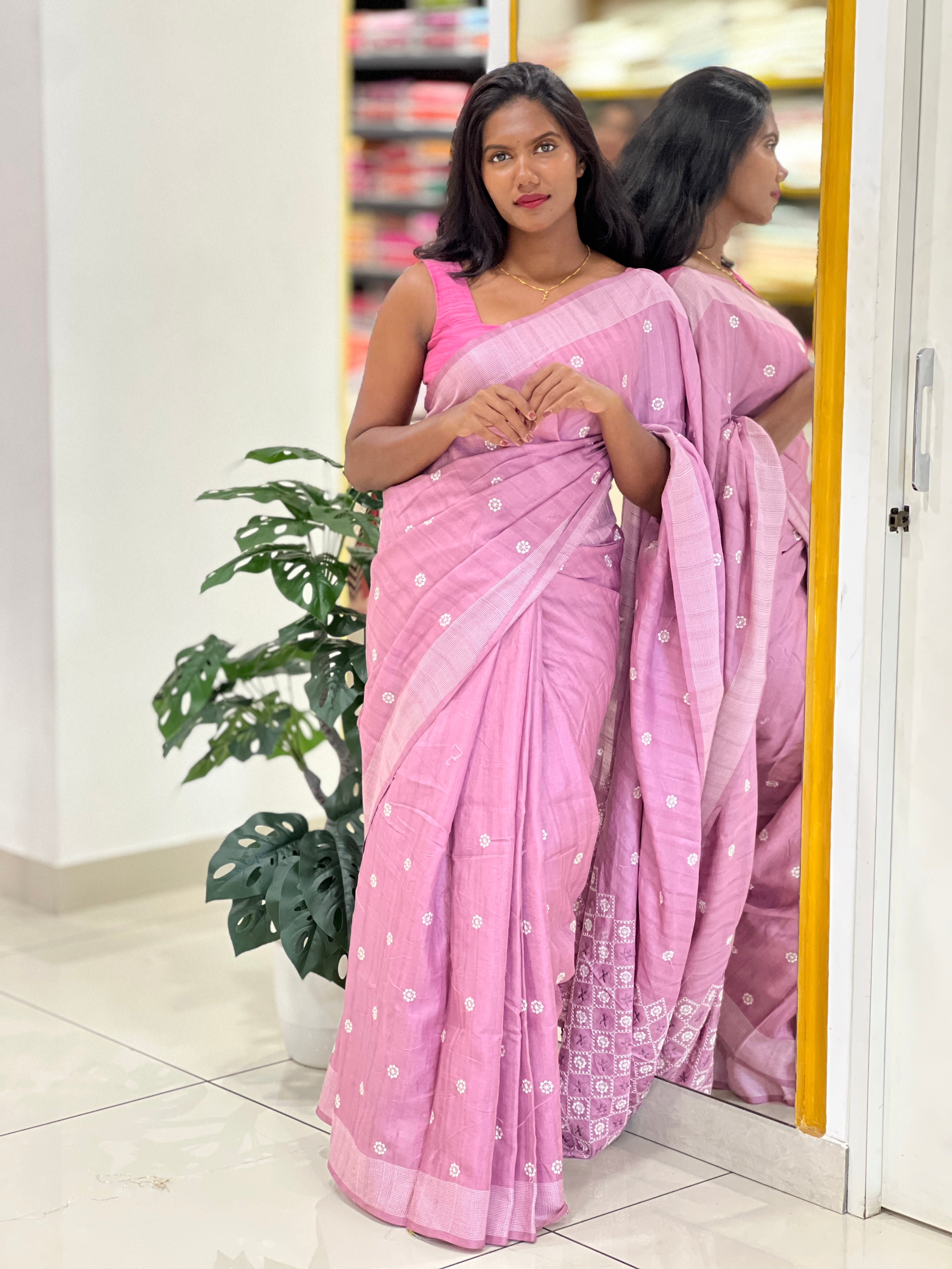 Floral Embroidery Detailed Semi Tussar Saree | SUN713