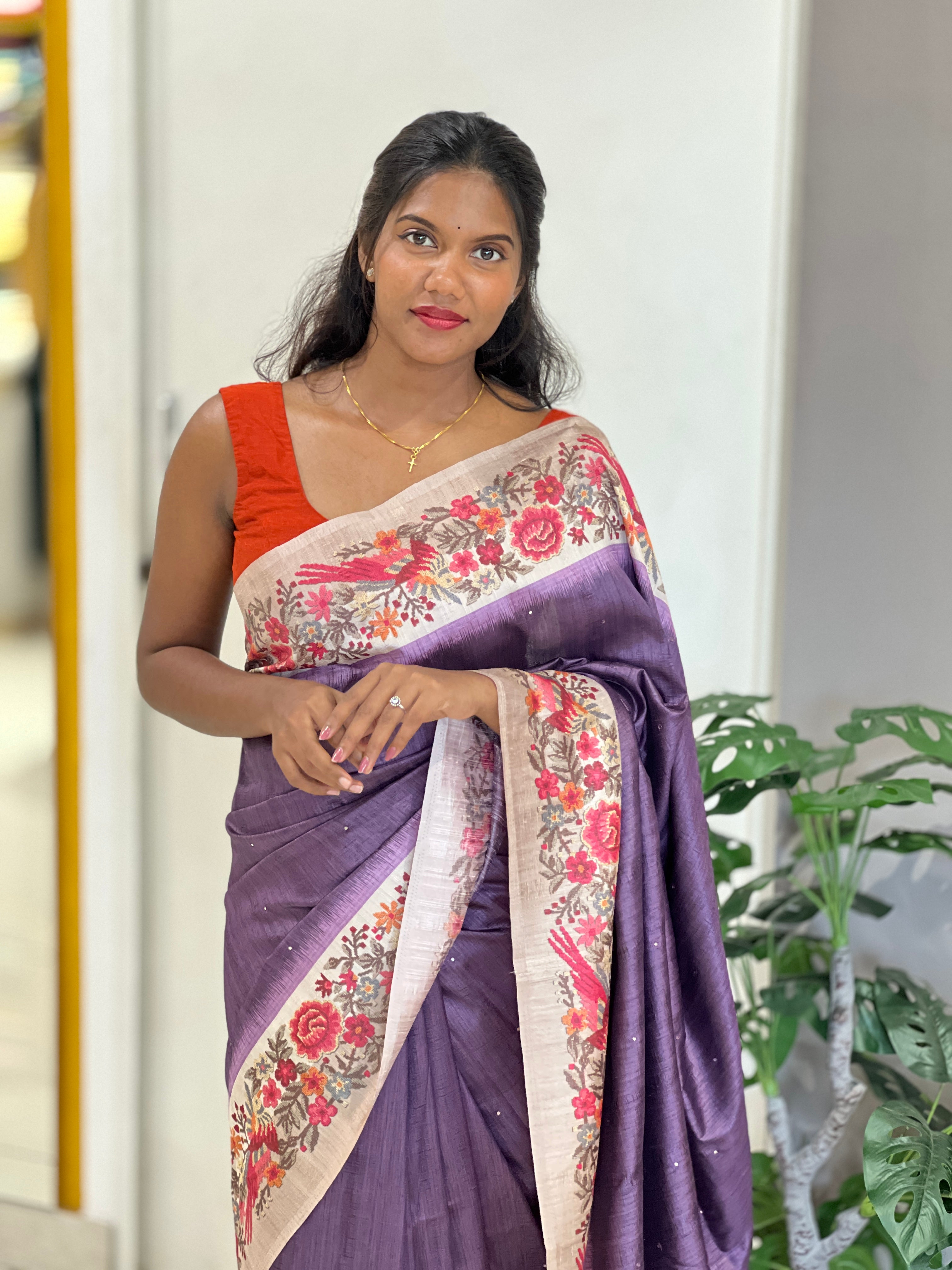 Digital Printed Tussar Finish Saree | SSN376