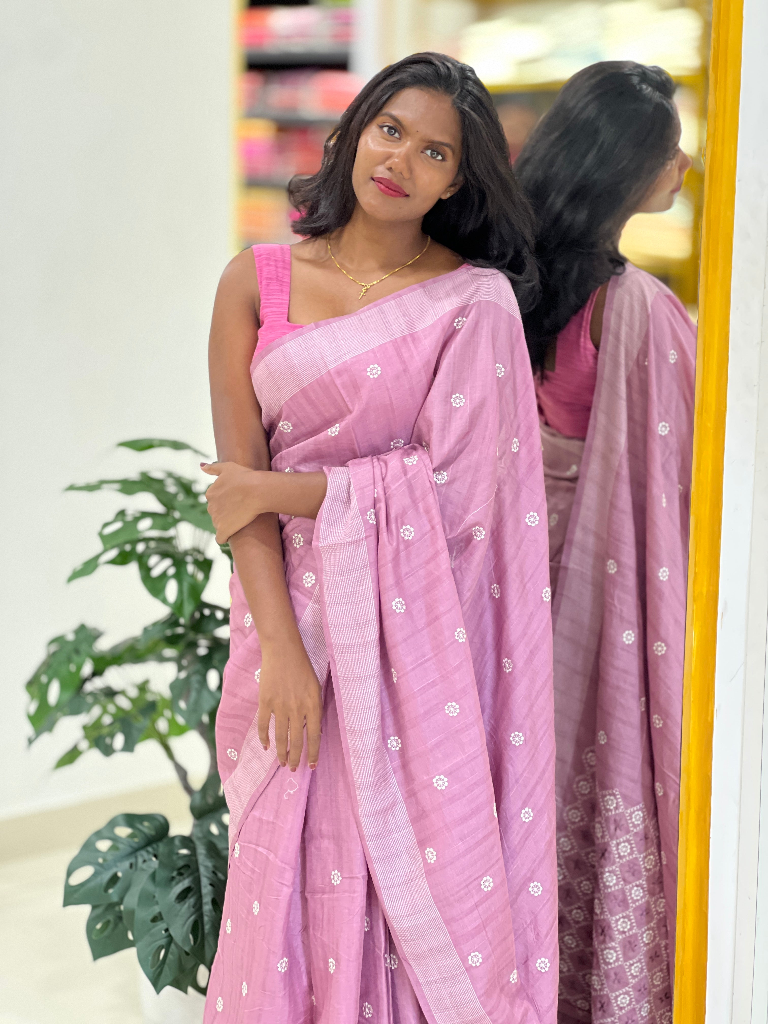 Floral Embroidery Detailed Semi Tussar Saree | SUN713