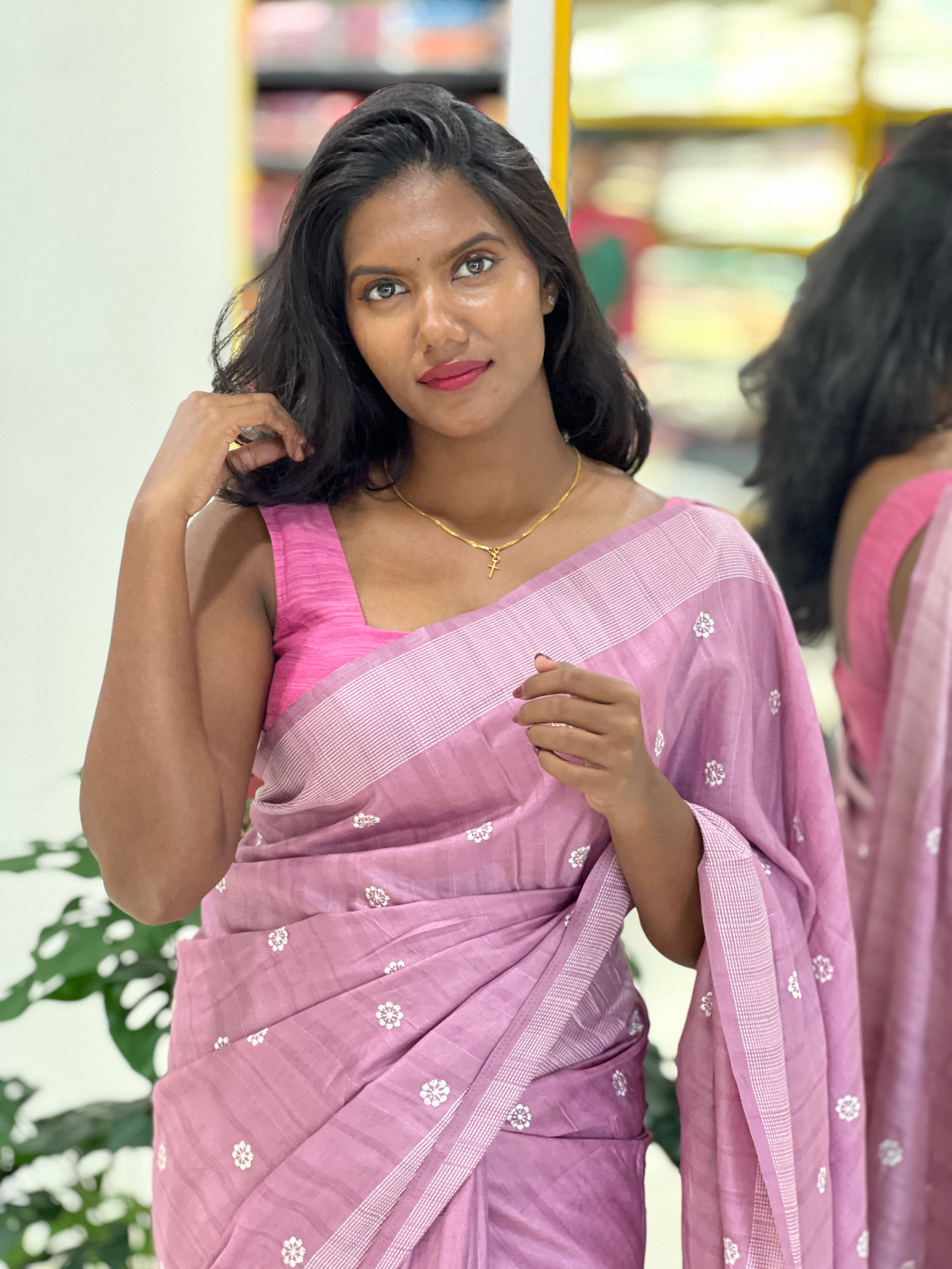 Floral Embroidery Detailed Semi Tussar Saree | SUN713