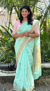 Floral Machine Embroidery Check Organza Saree | RR184