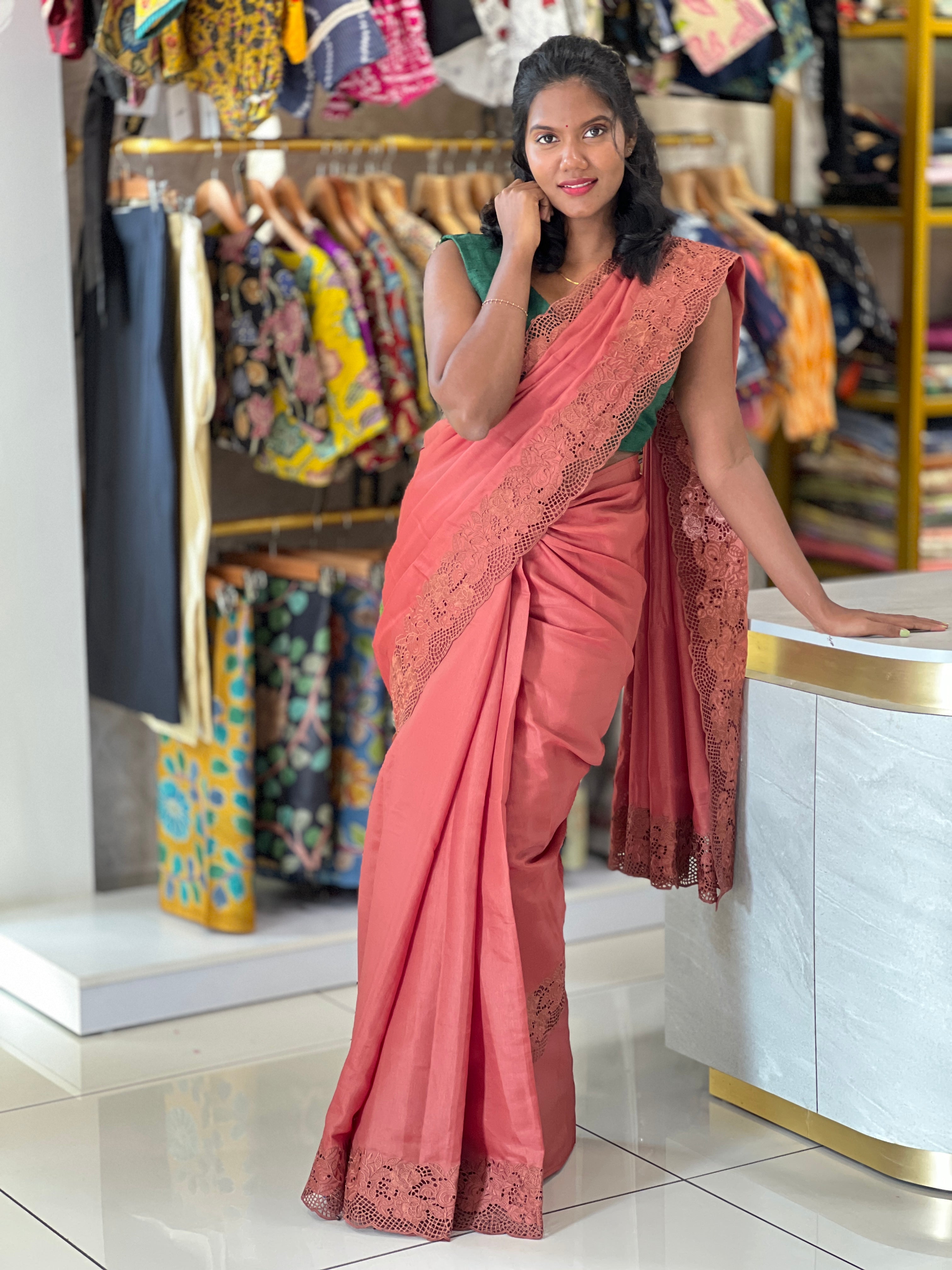 Cut-Work Embroidery Semi Tussar Saree | SBP819