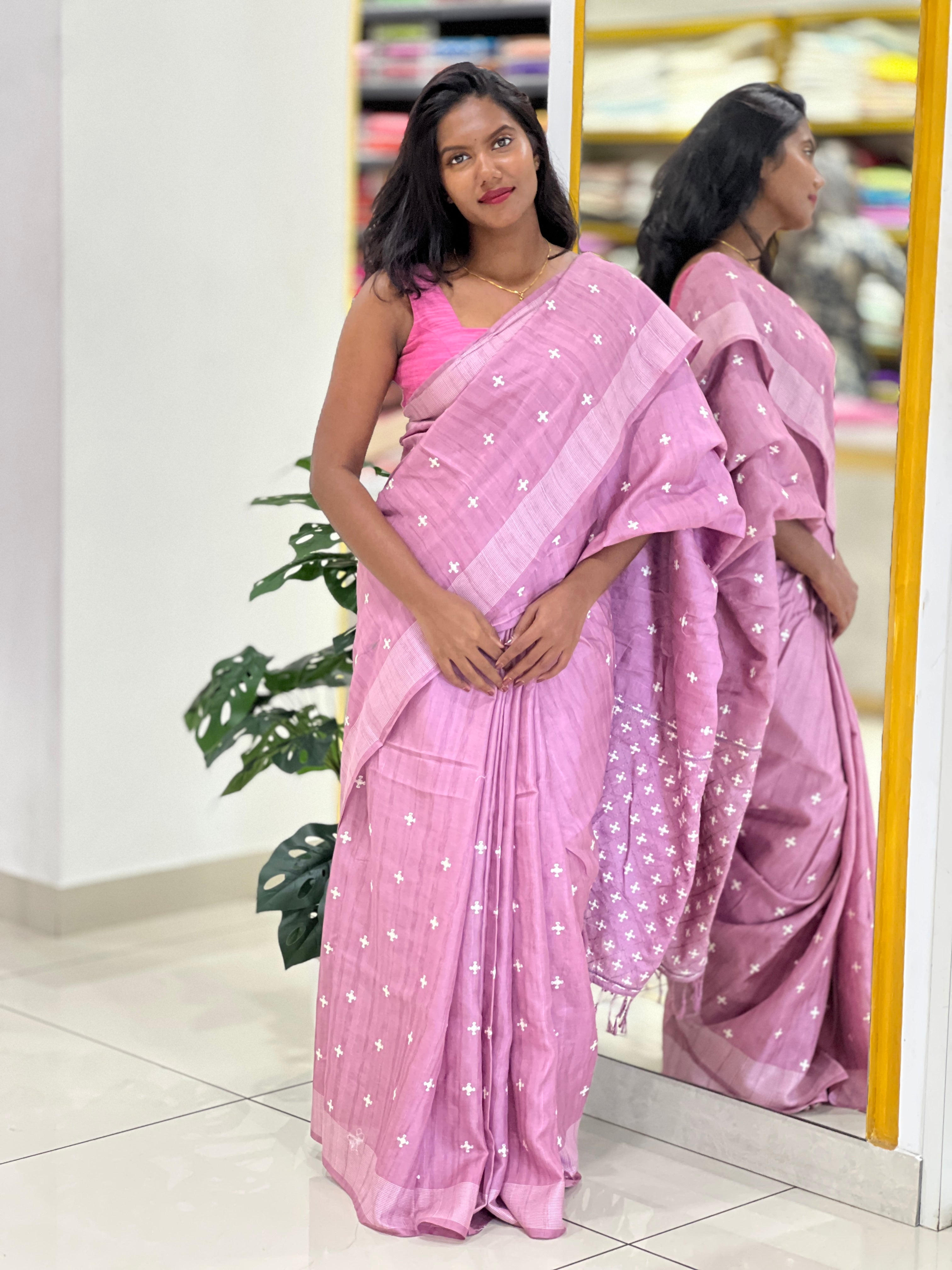 Embroidery Detailed Semi Tussar Saree | SUN722