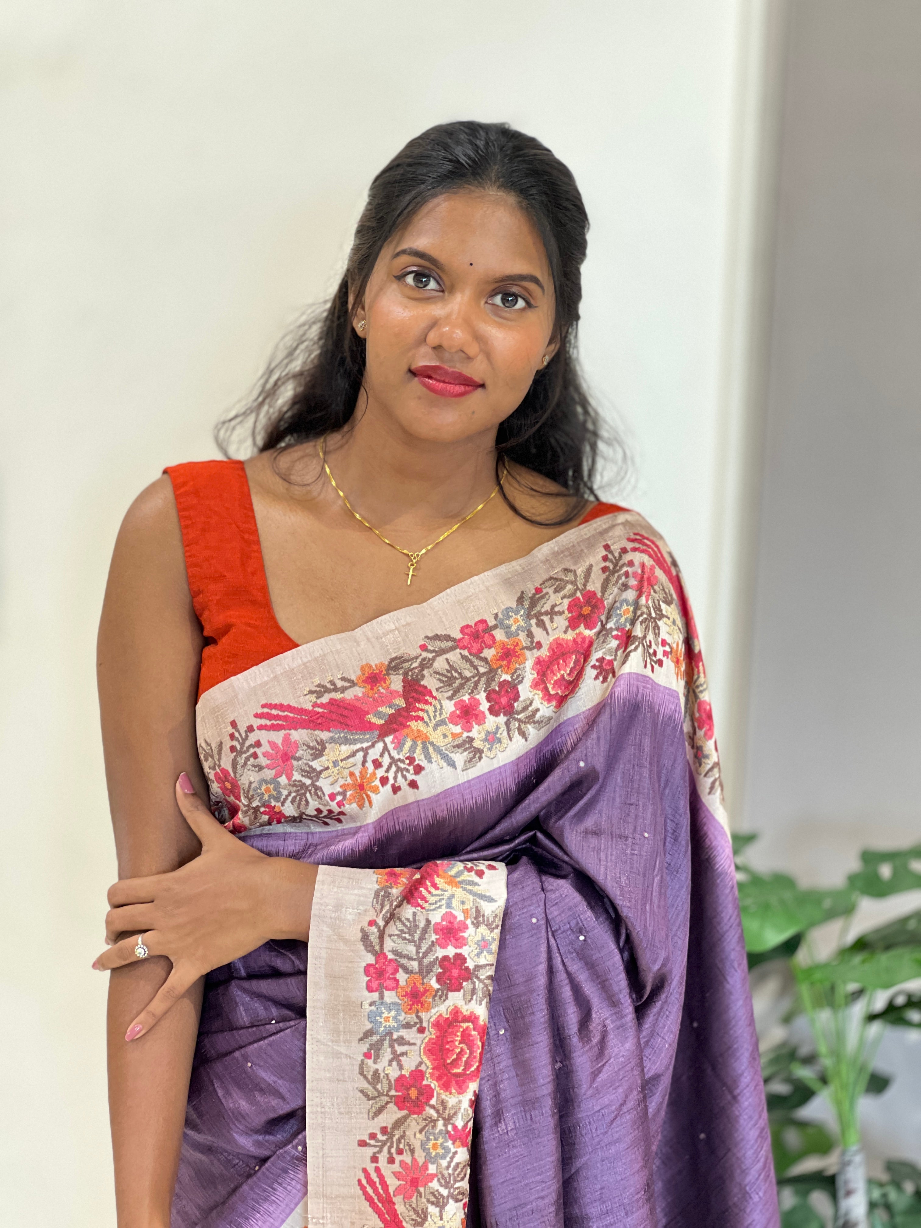 Digital Printed Tussar Finish Saree | SSN376