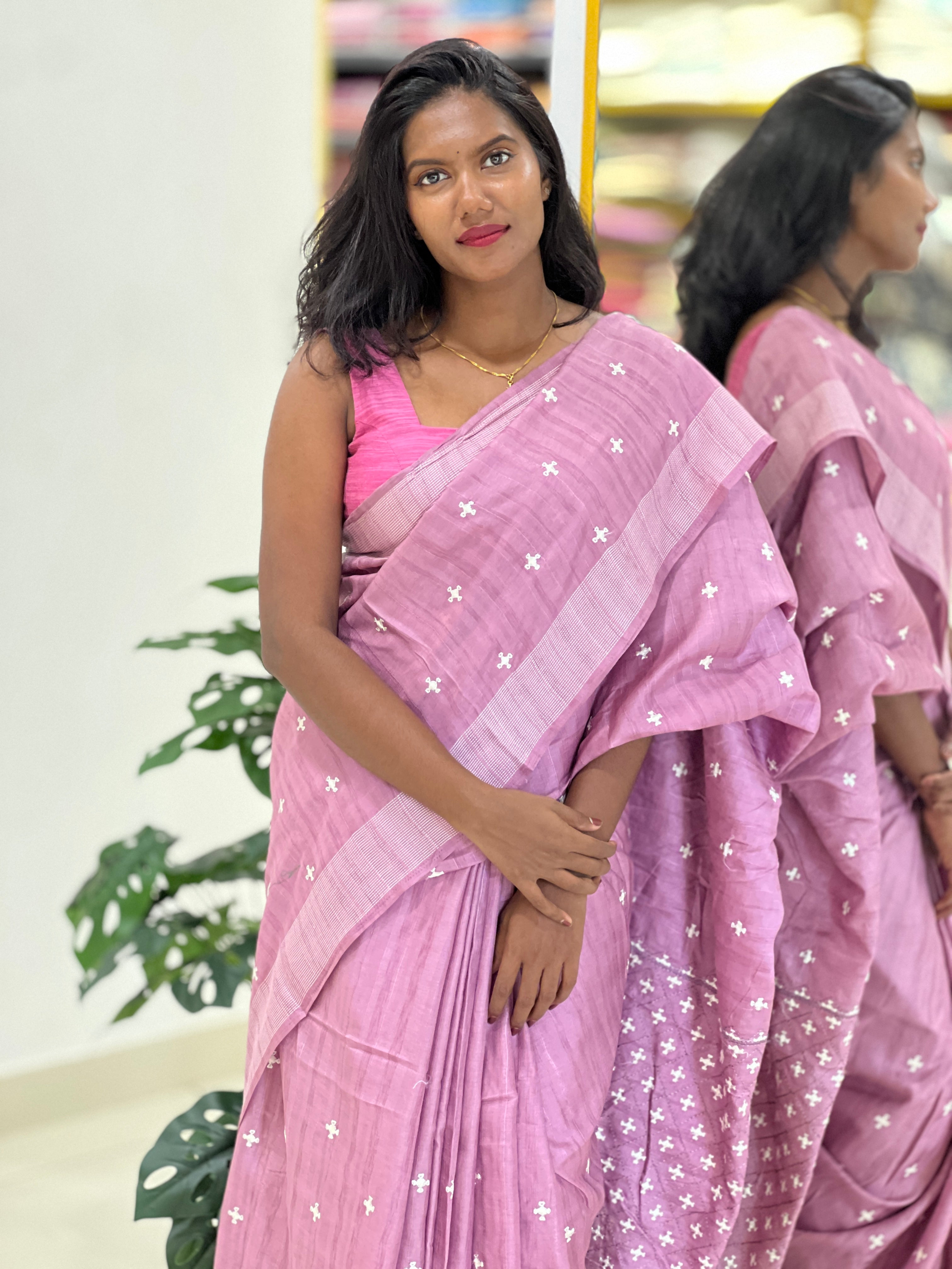 Embroidery Detailed Semi Tussar Saree | SUN722