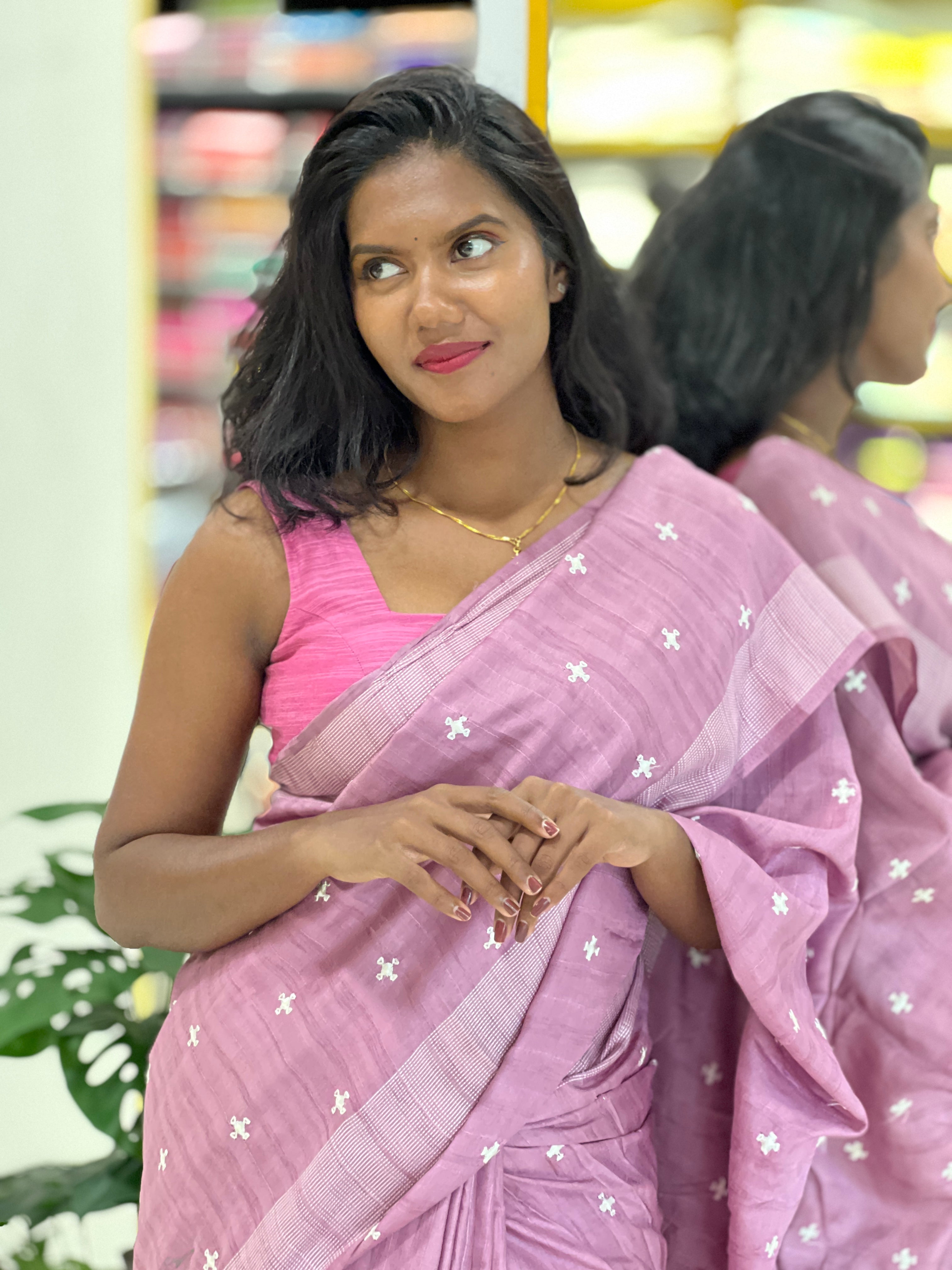 Embroidery Detailed Semi Tussar Saree | SUN722