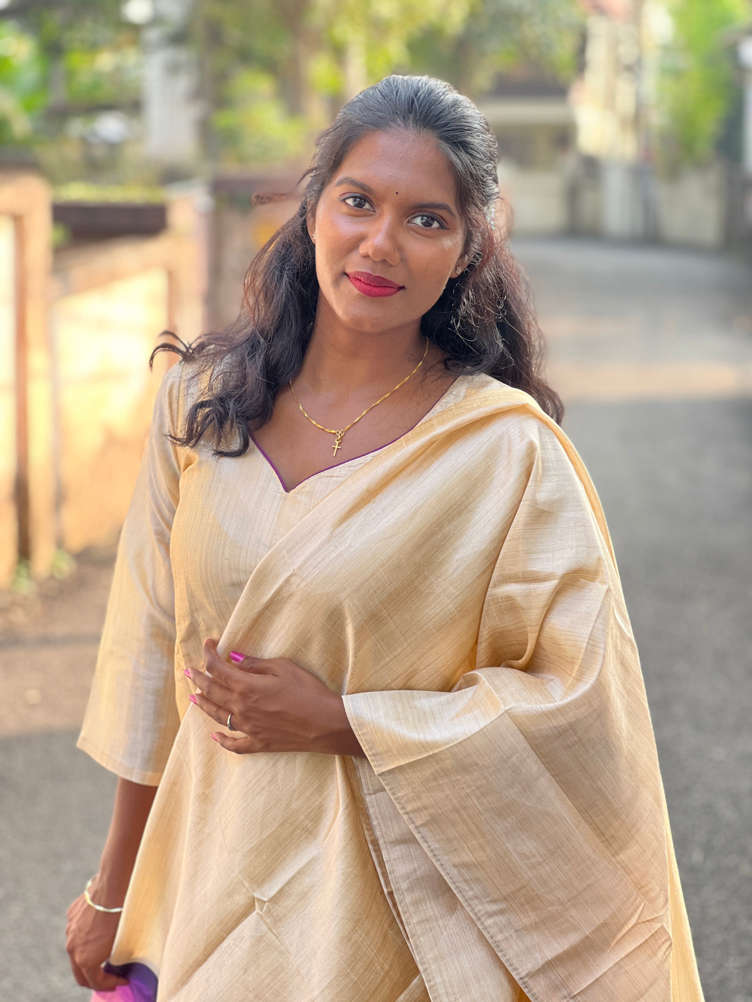 Shaded Print Detailed Semi Tussar Kurta Set | SLM140