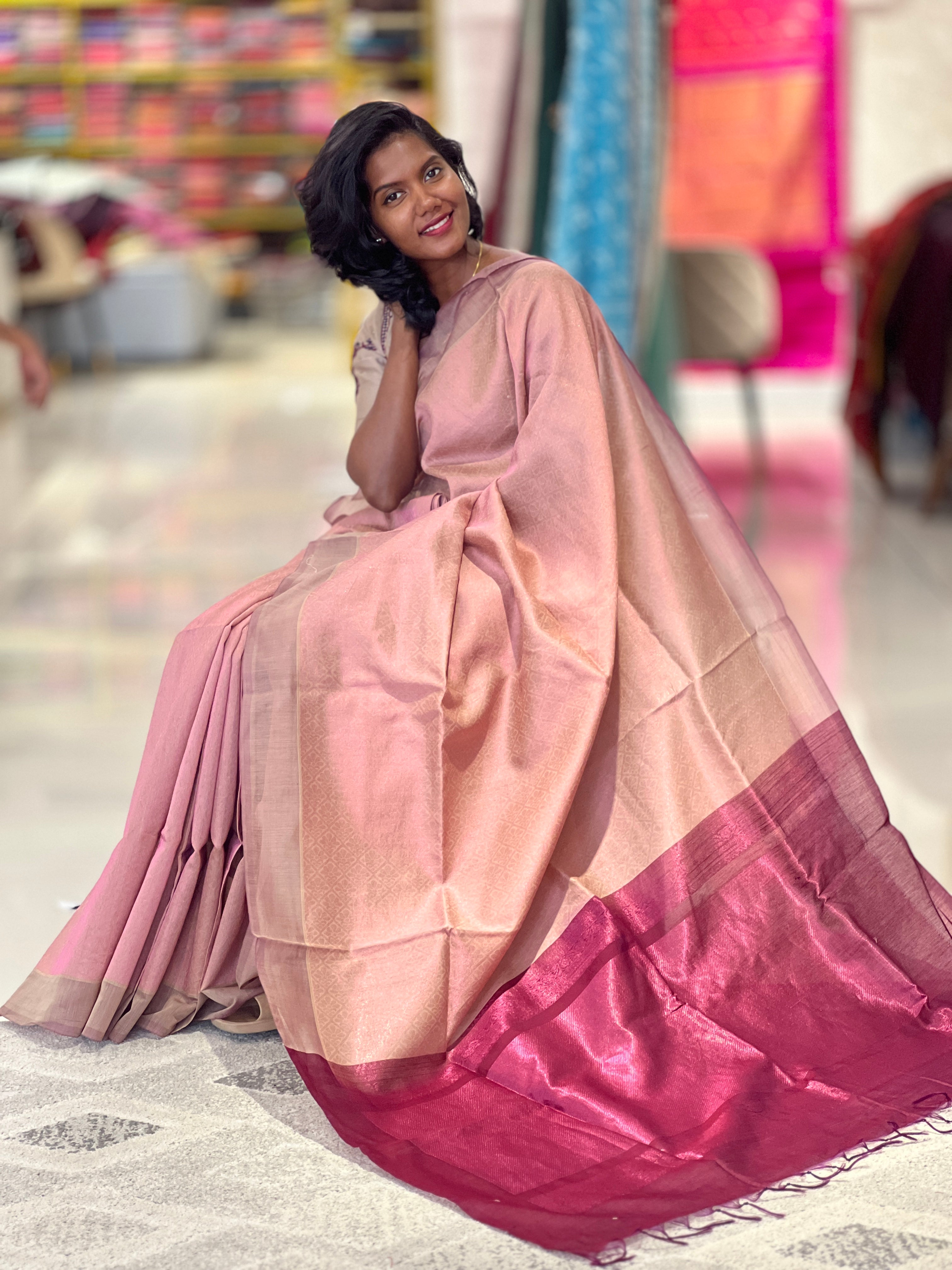 Geometric Patterned Cotton Silk Saree | RJT130