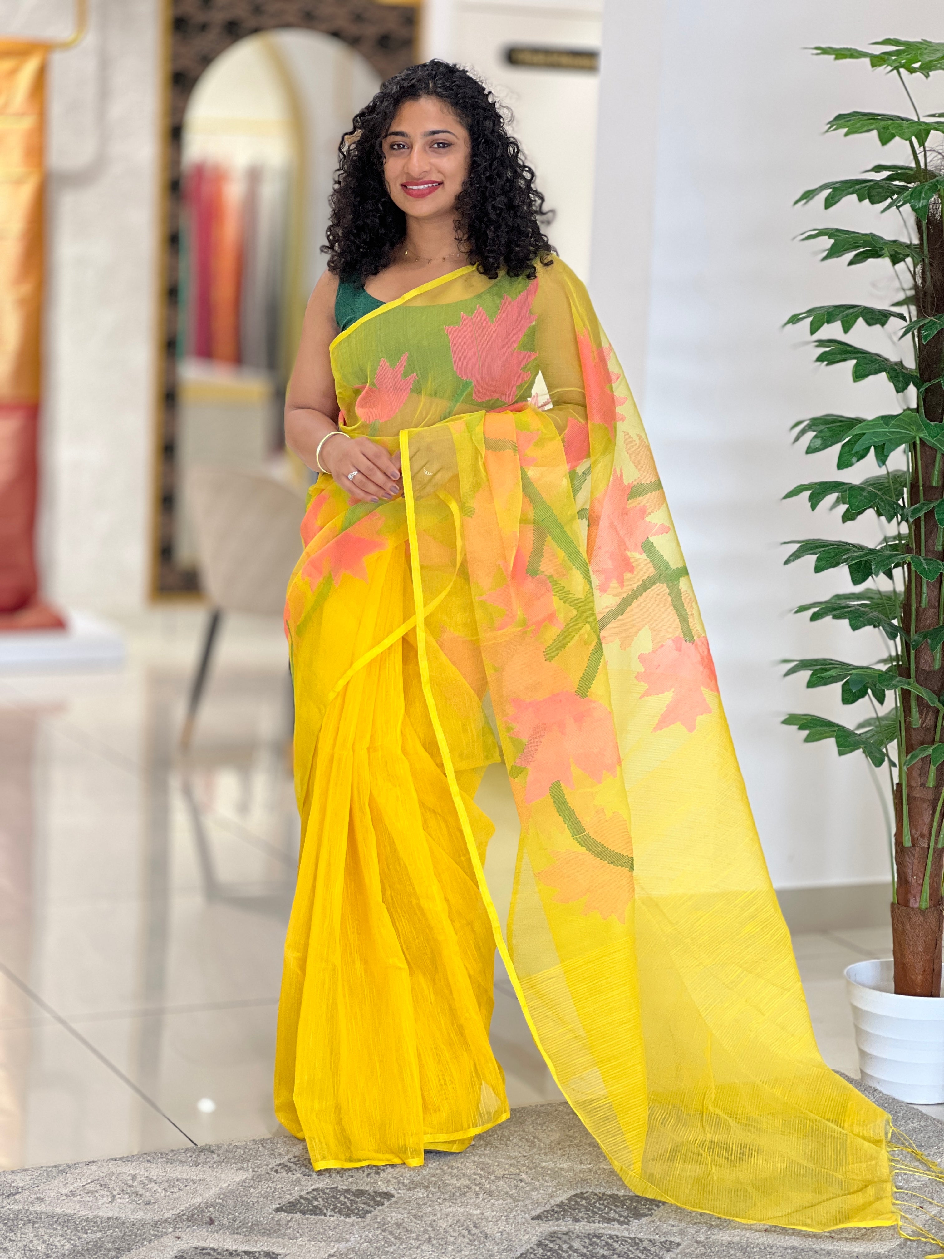Jamdhani Weaved Kora Organza Saree | AB259
