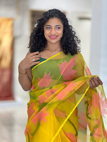 Jamdhani Weaved Kora Organza Saree | AB259