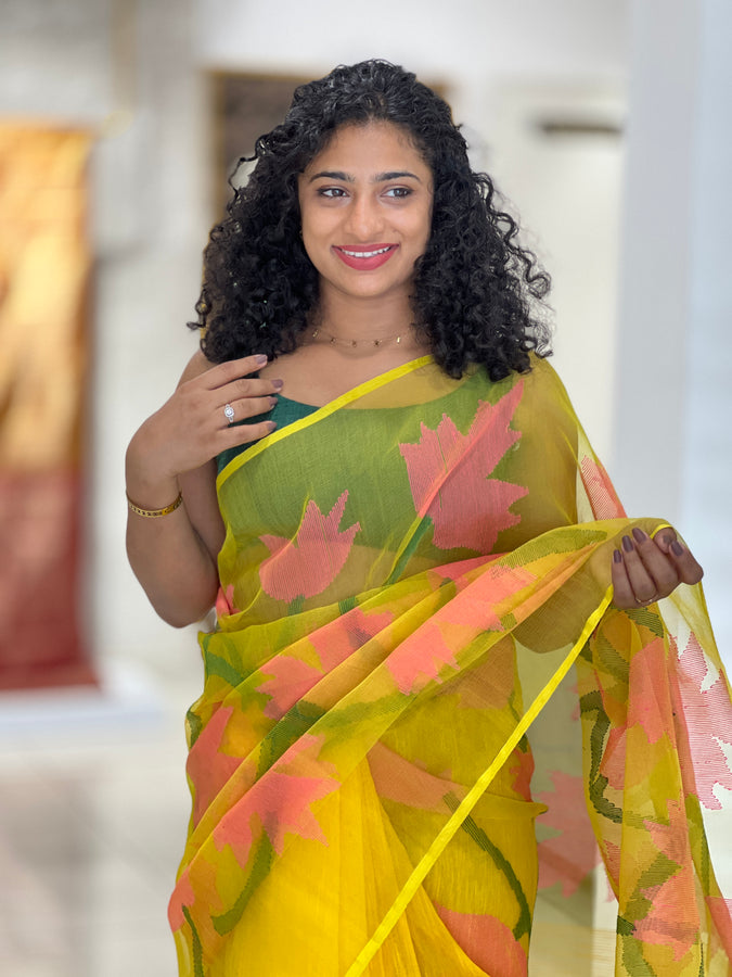 Jamdhani Weaved Kora Organza Saree | AB259