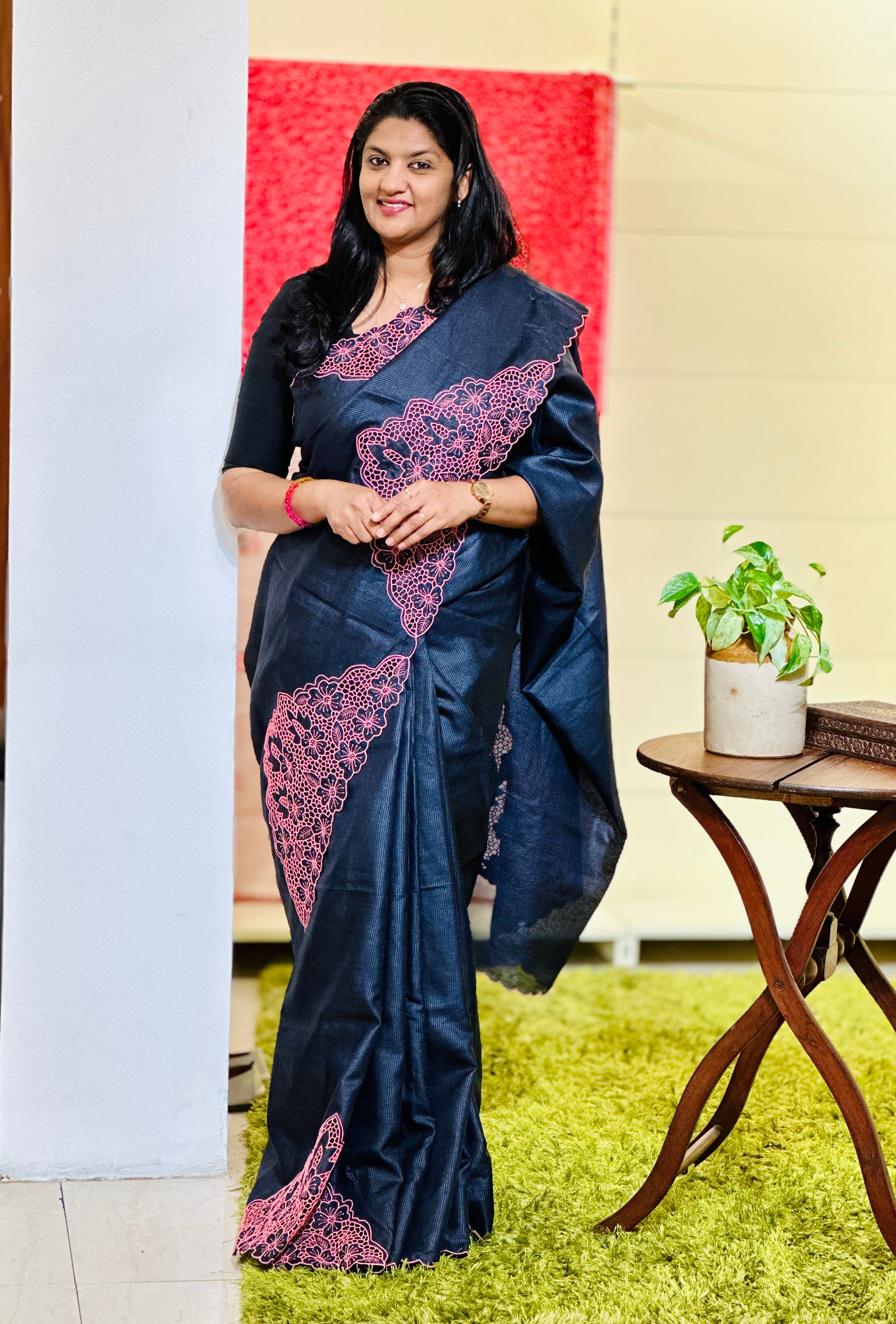 Floral Twine Cut Work Placement Detailed Noil Tussar Saree | TC449
