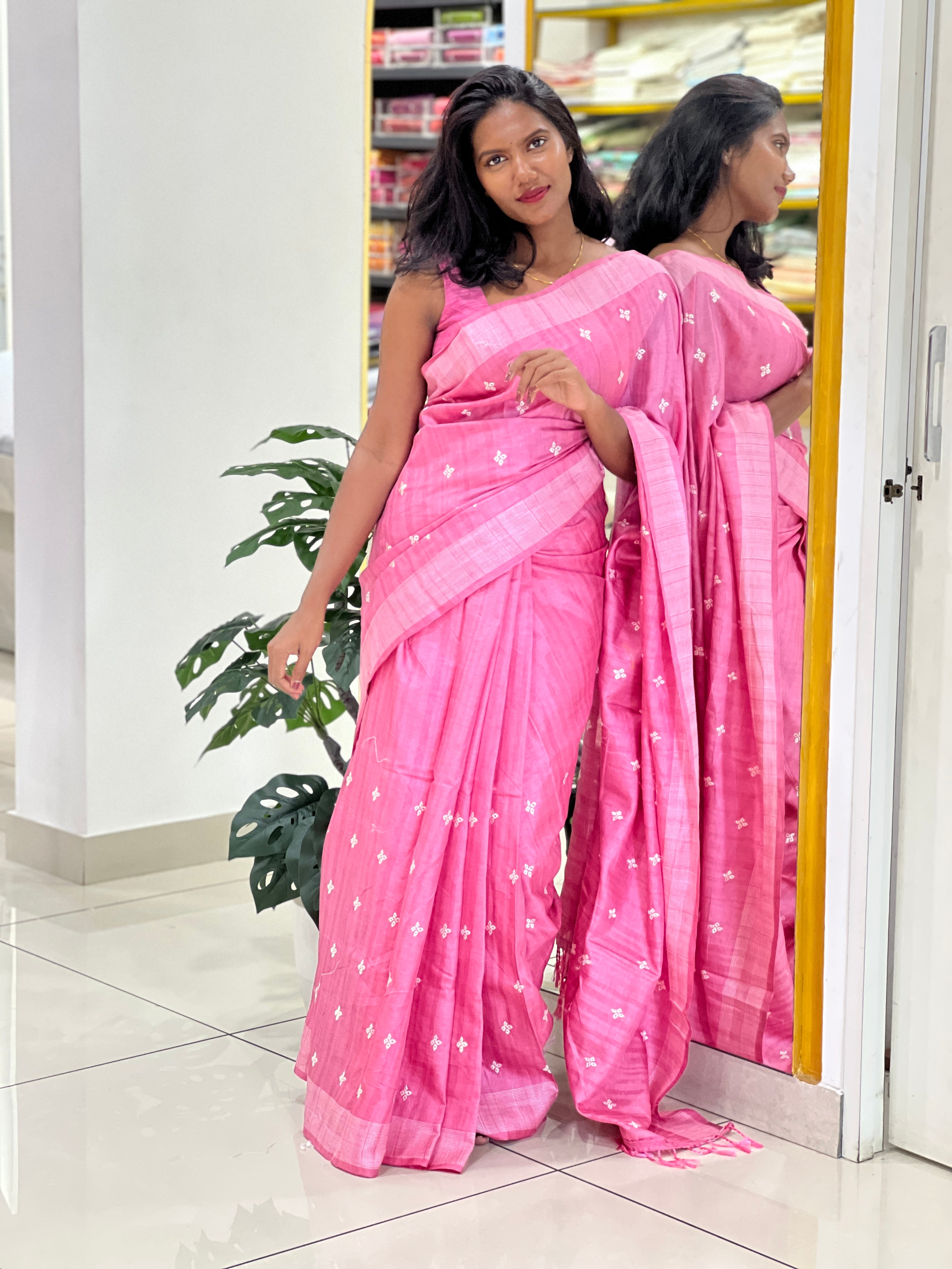 Floral Embroidery Detailed Semi Tussar Saree | SUN740