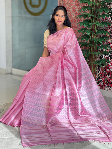 Thread Weaving Zigzag Patterned Noil Tussar Saree | PNS202