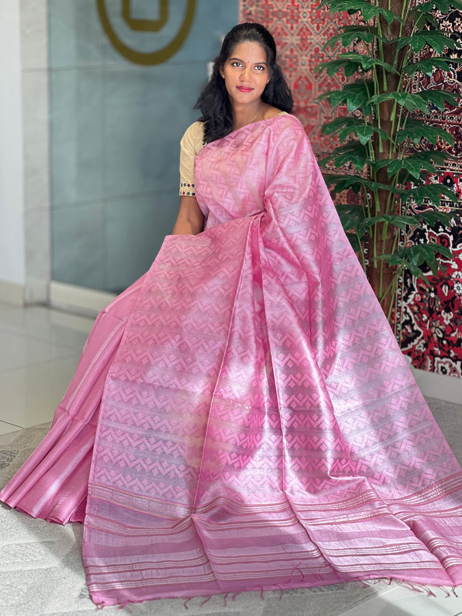 Thread Weaving Zigzag Patterned Noil Tussar Saree | PNS202