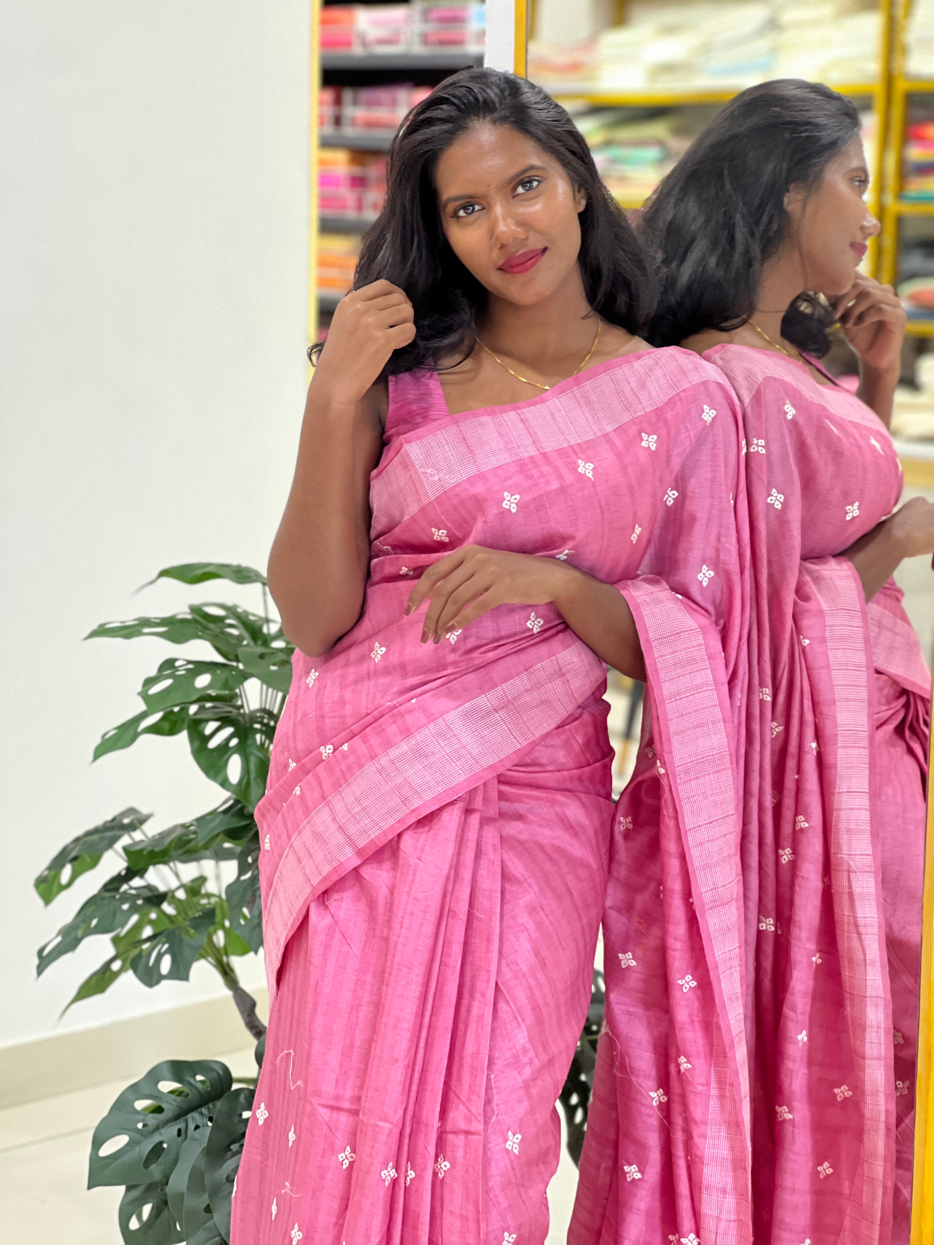 Floral Embroidery Detailed Semi Tussar Saree | SUN740