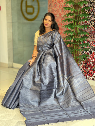 Thread Weaving Zigzag Patterned Noil Tussar Saree | PNS217