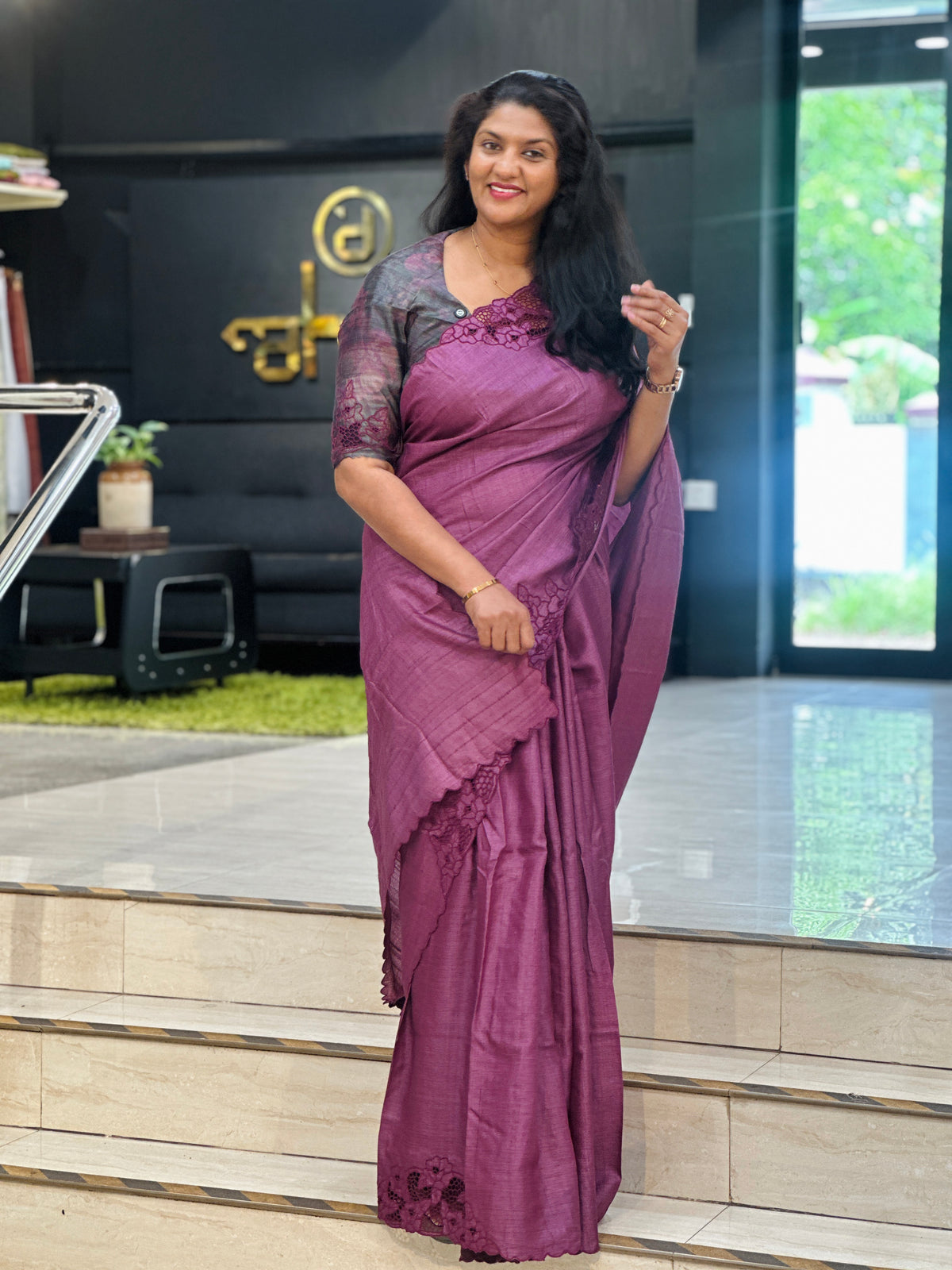 Floral Twine Cut Work Desi Tussar Saree | TC527