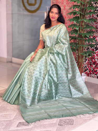 Thread Weaving Zigzag Patterned Noil Tussar Saree | PNS199