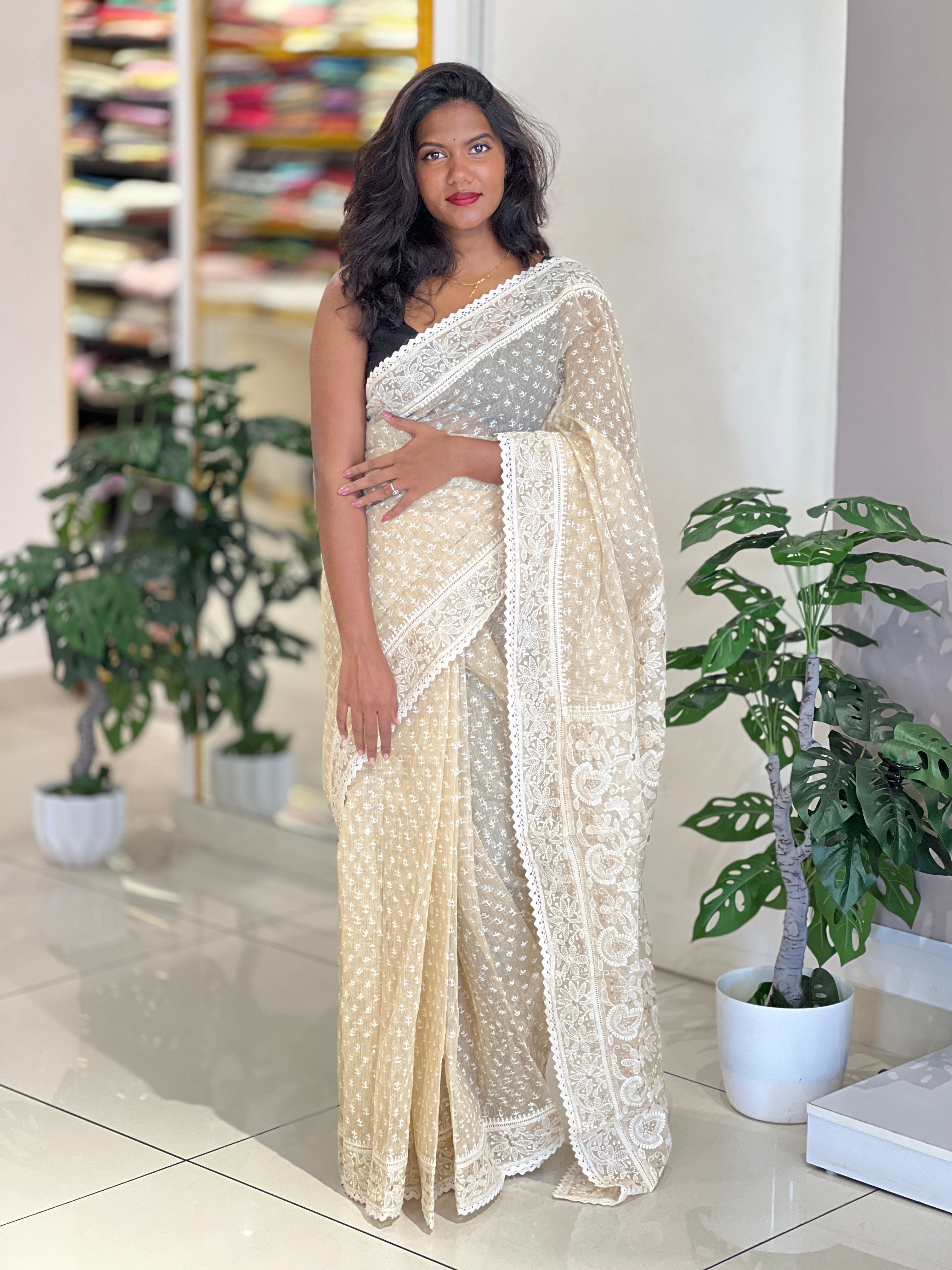 Lucknowi Inspired Embroidery Rice Kota Saree | JSC671