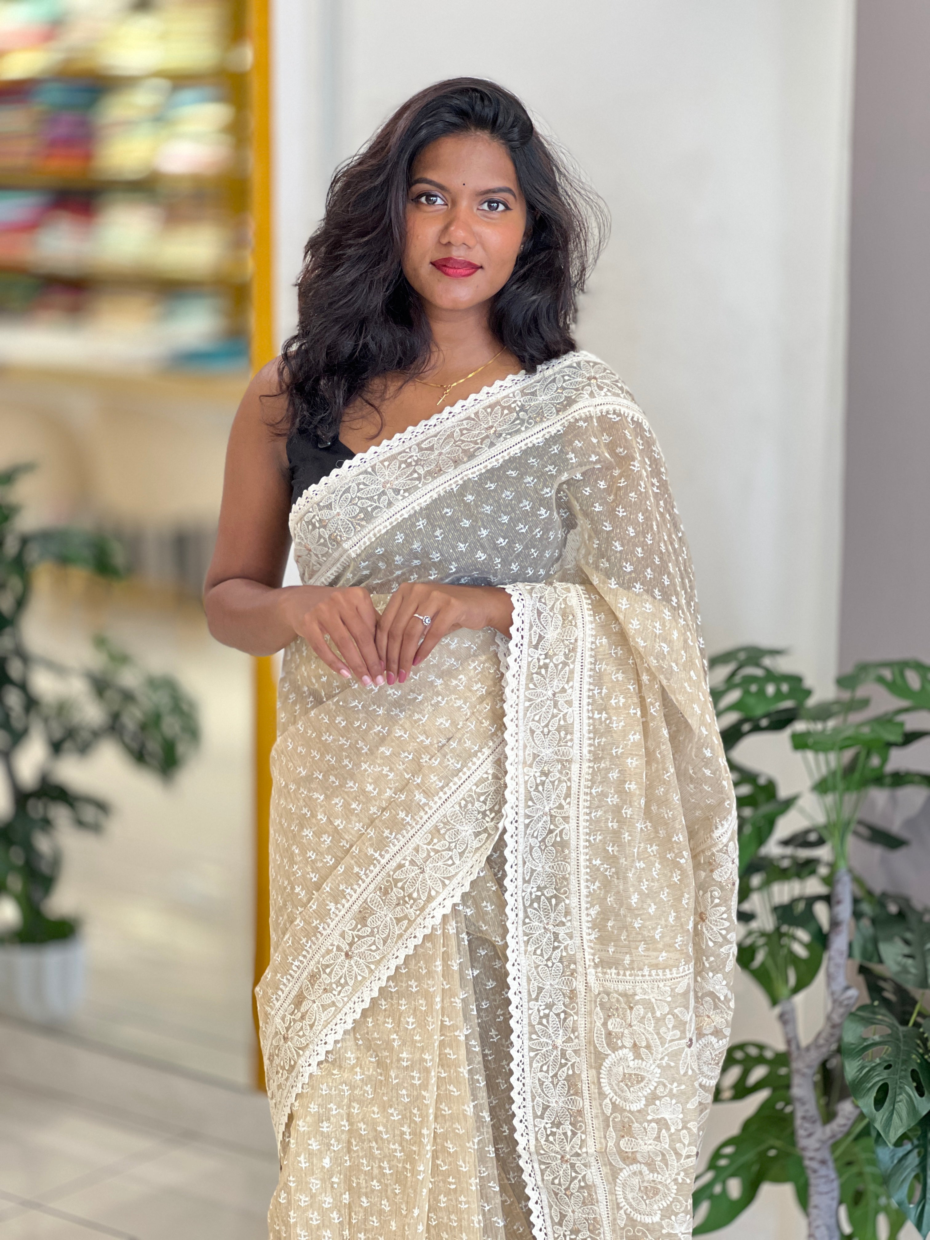 Lucknowi Inspired Embroidery Rice Kota Saree | JSC671